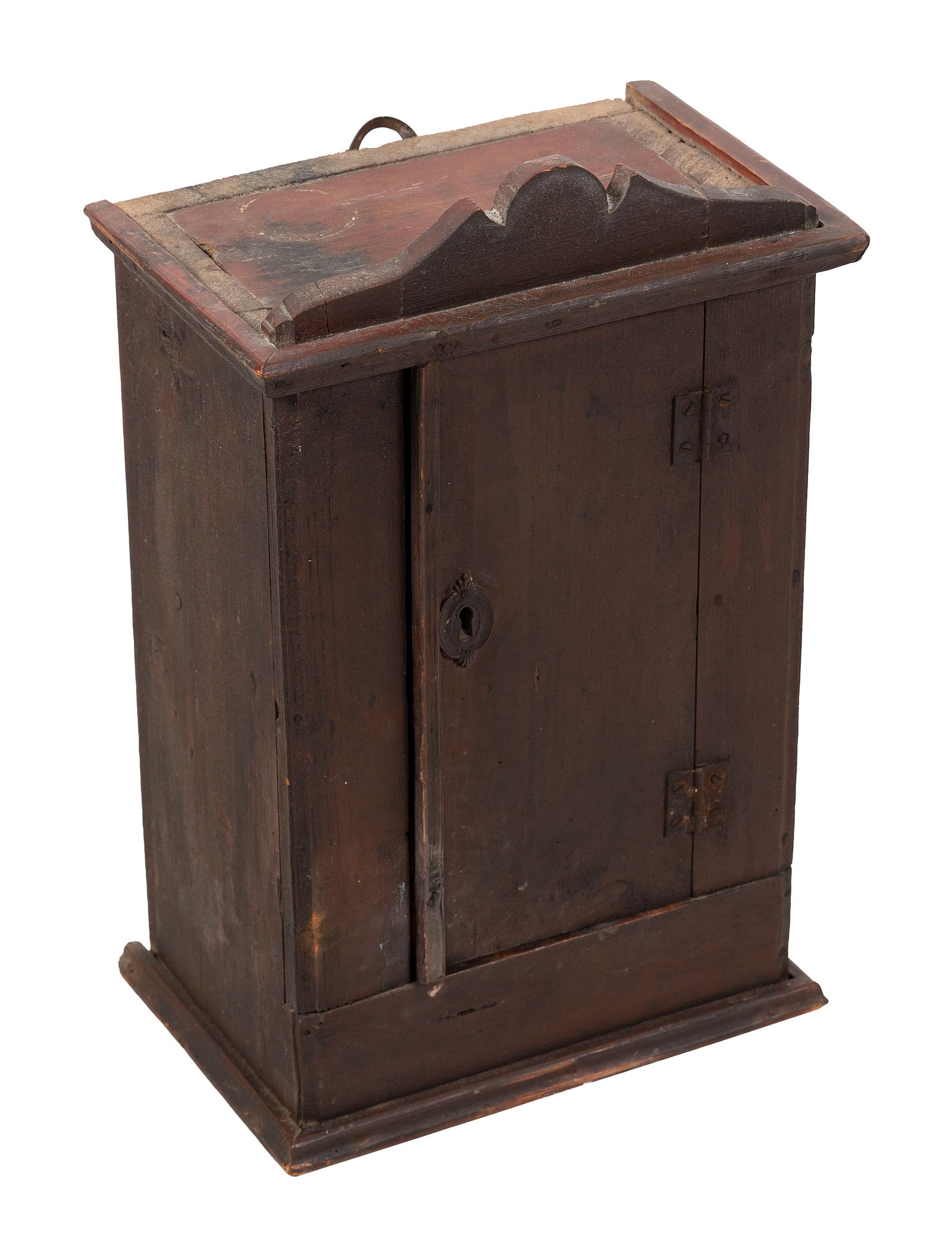 DEEP RED STAINED PINE HANGING CUPBOARD North America, Possibly Canada, Early 19th Century Height (1 of 1)