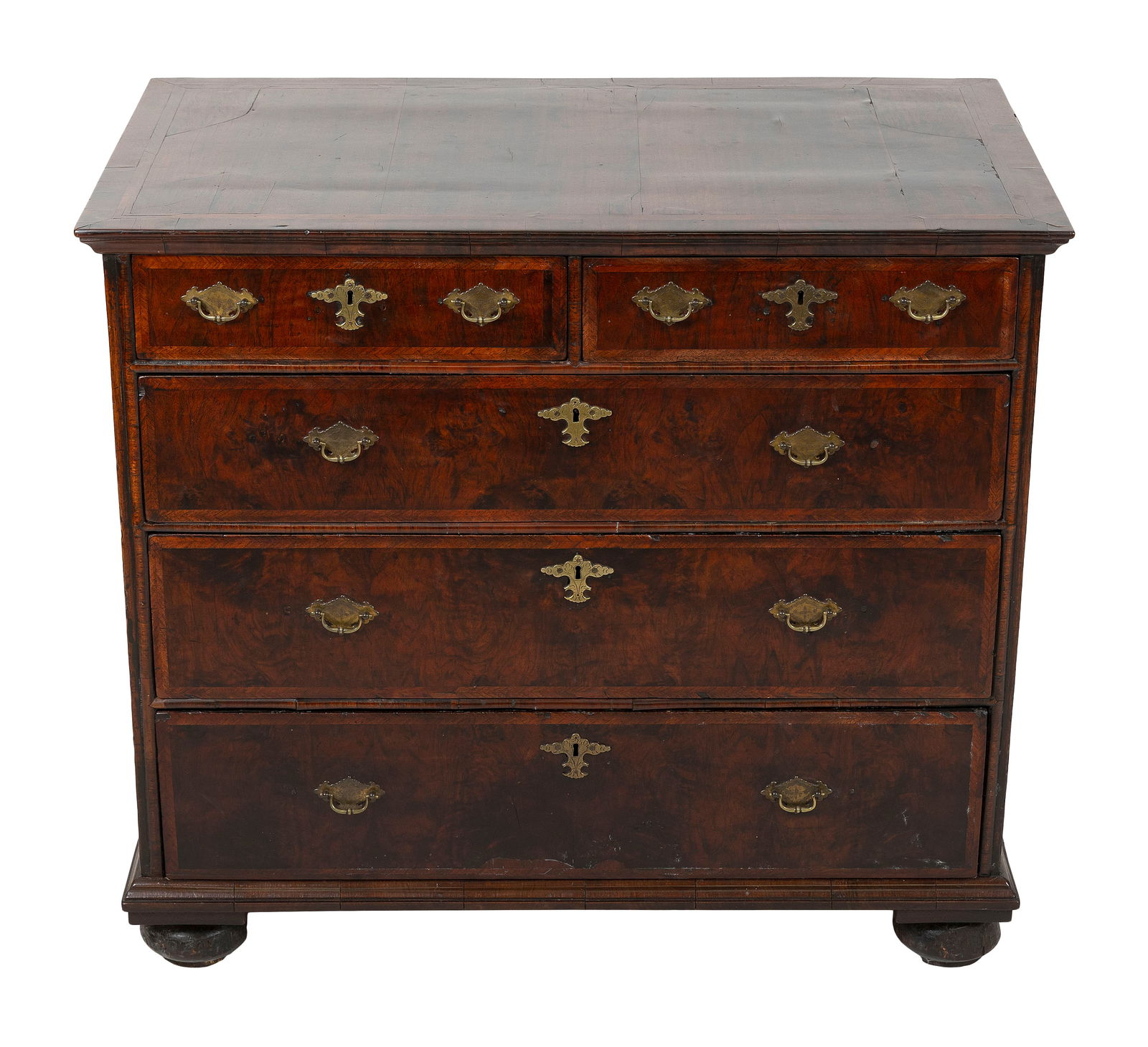 ENGLISH WILLIAM & MARY WALNUT AND WALNUT VENEER CHEST OF DRAWERS 18th Century Height 34". Width (1 of 1)
