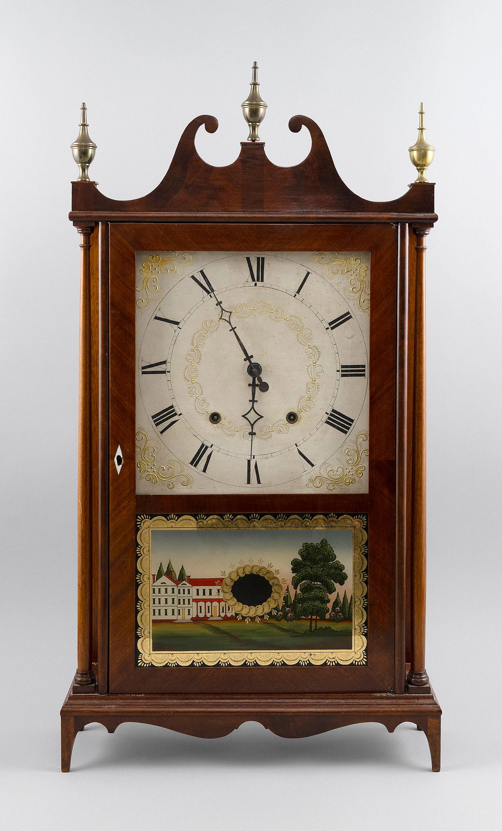 SAMUEL TERRY PILLAR & SCROLL MANTEL CLOCK Bristol, Connecticut, First Half of the 19th Century (1 of 4)