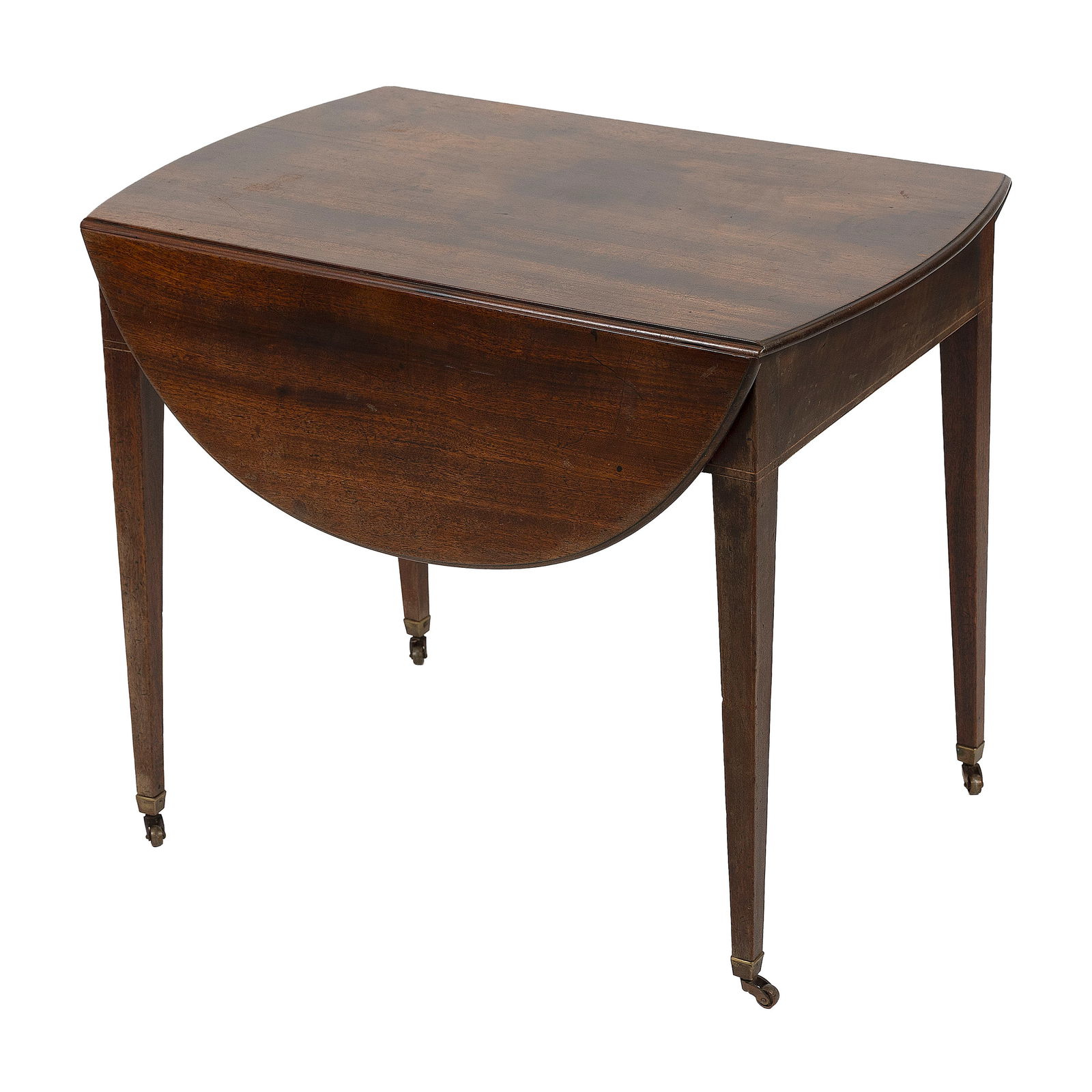 WALNUT PEMBROKE TABLE Pennsylvania, Circa 1810 Height 25.75". Width 20.5" plus two 11" demilune drop (1 of 2)