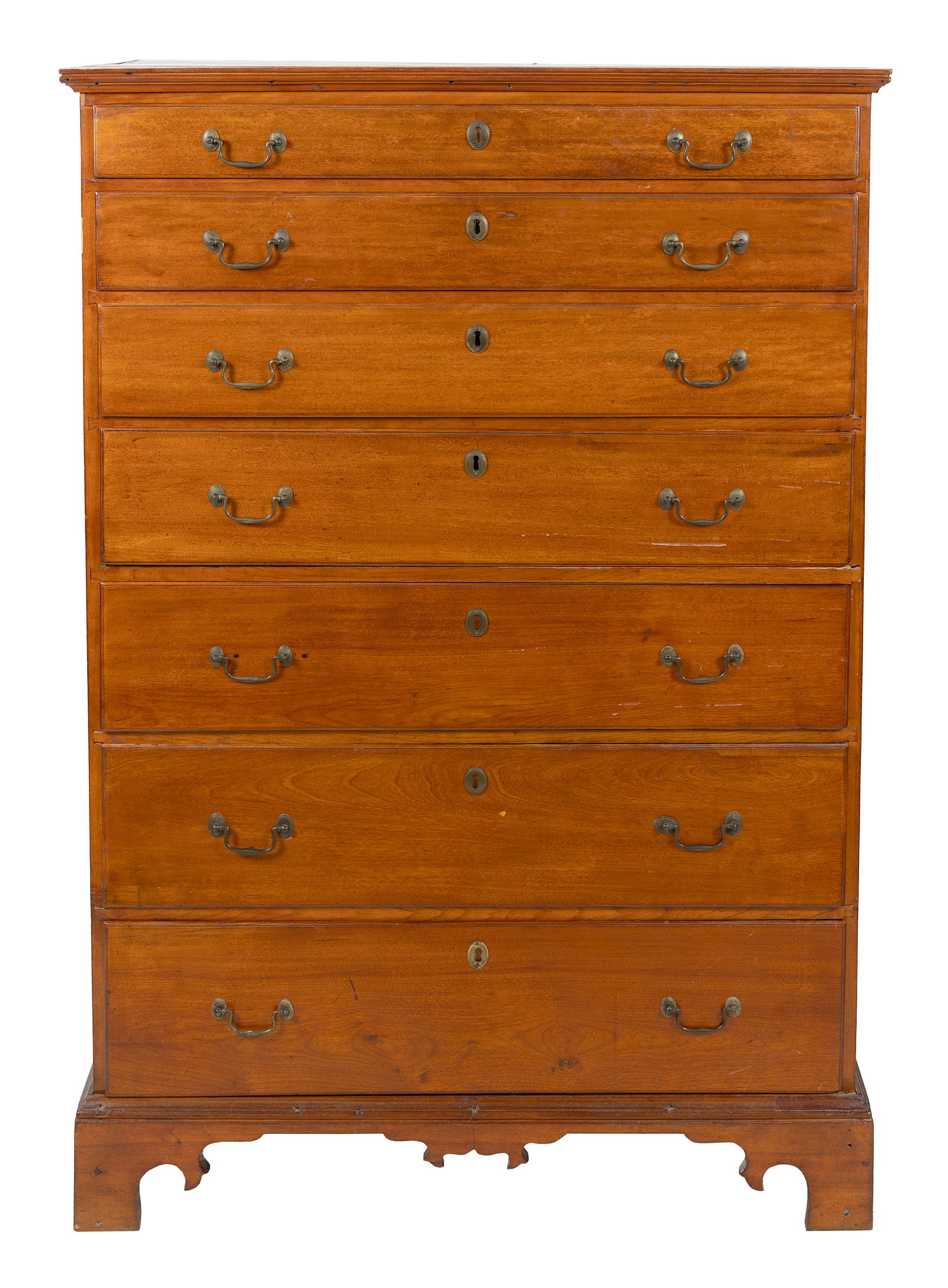 COUNTRY CHIPPENDALE CHERRY TALL CHEST New England, Circa 1800 Height 58.25". Width 39.5". Depth (1 of 1)
