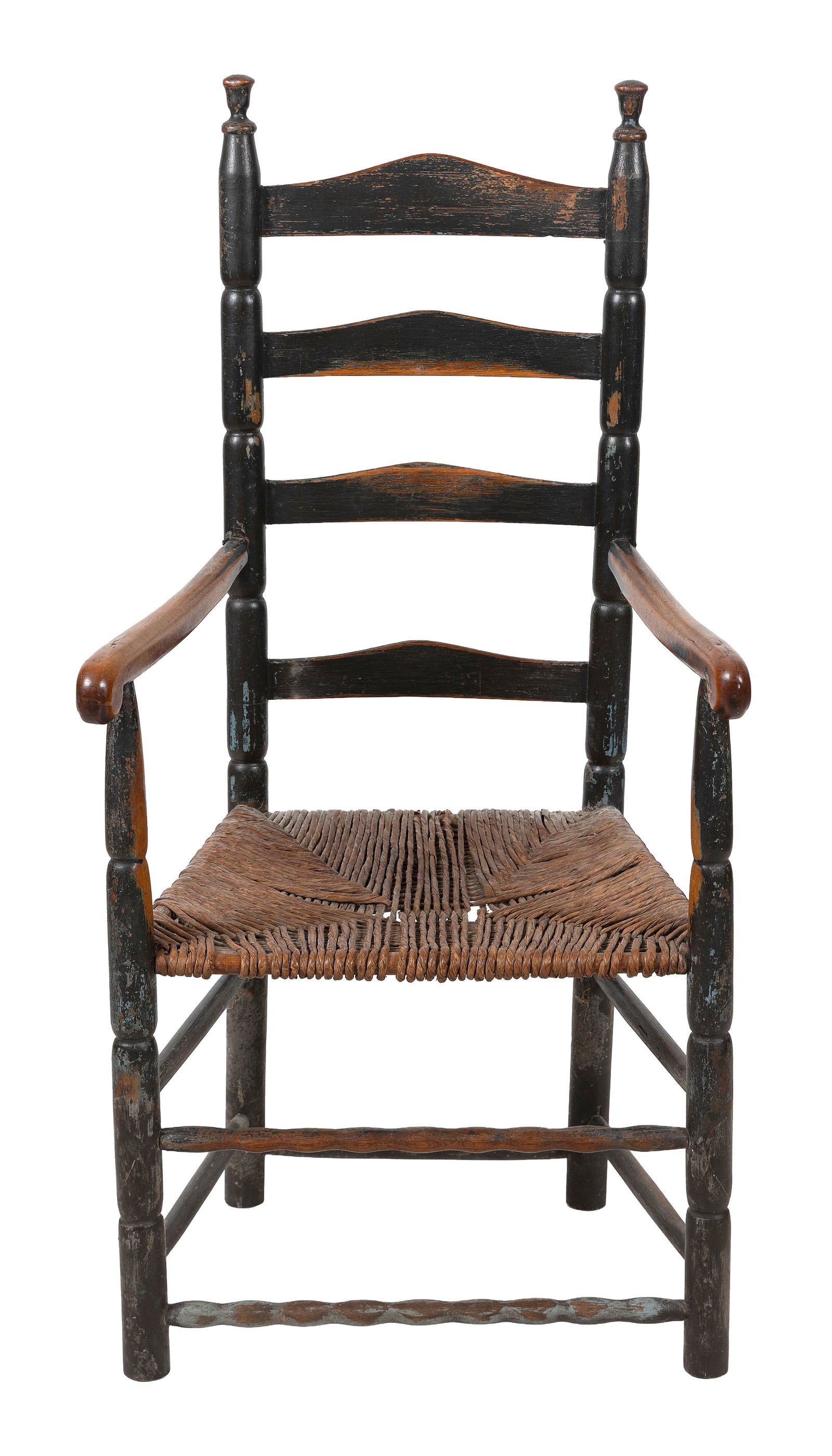 PAINTED LADDERBACK ARMCHAIR America, 18th Century Back height 47.75". Seat height 17.5". (1 of 1)