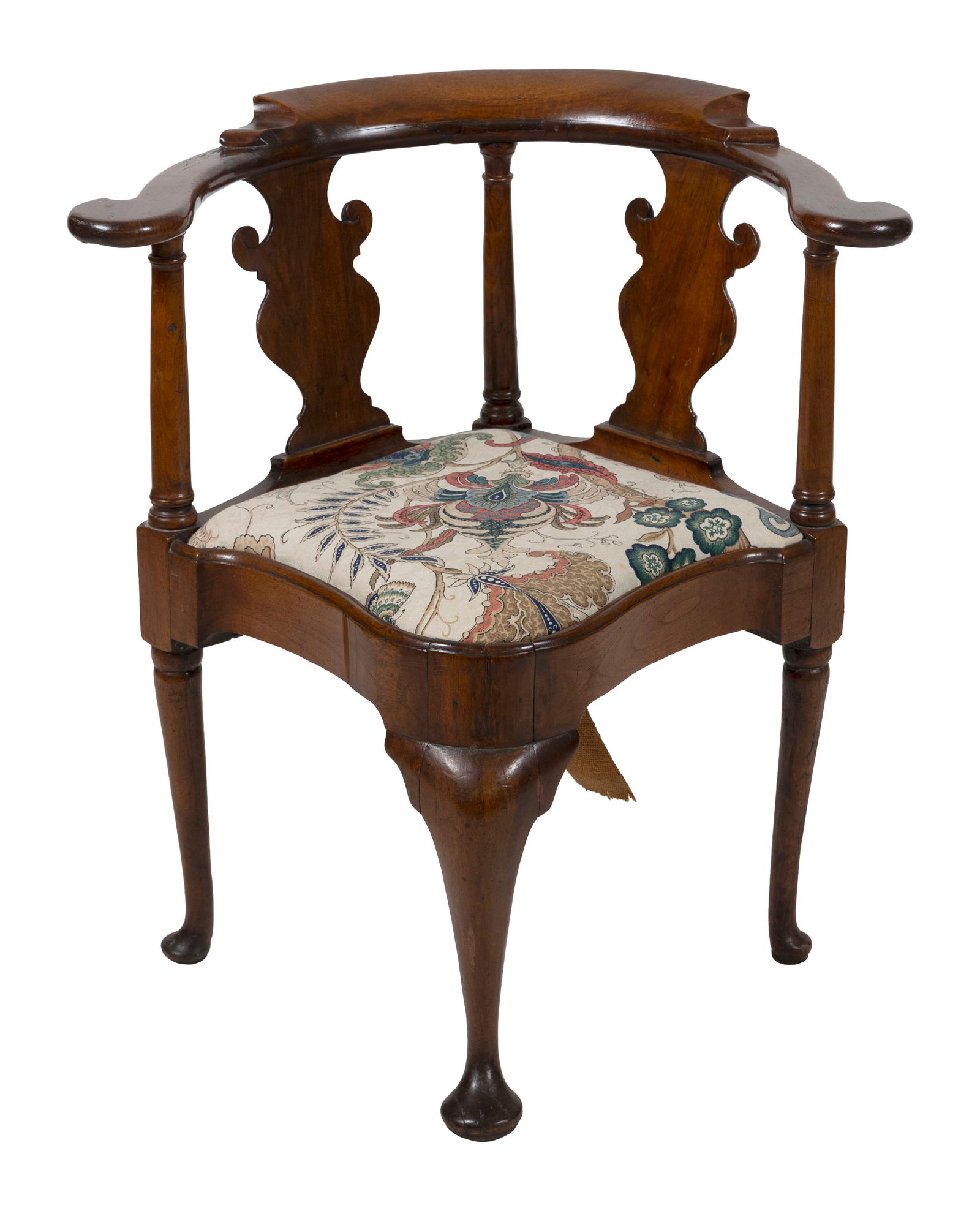 QUEEN ANNE MAHOGANY CORNER CHAIR America, Mid-18th Century Back height 32". Seat height 18.25". (1 of 1)