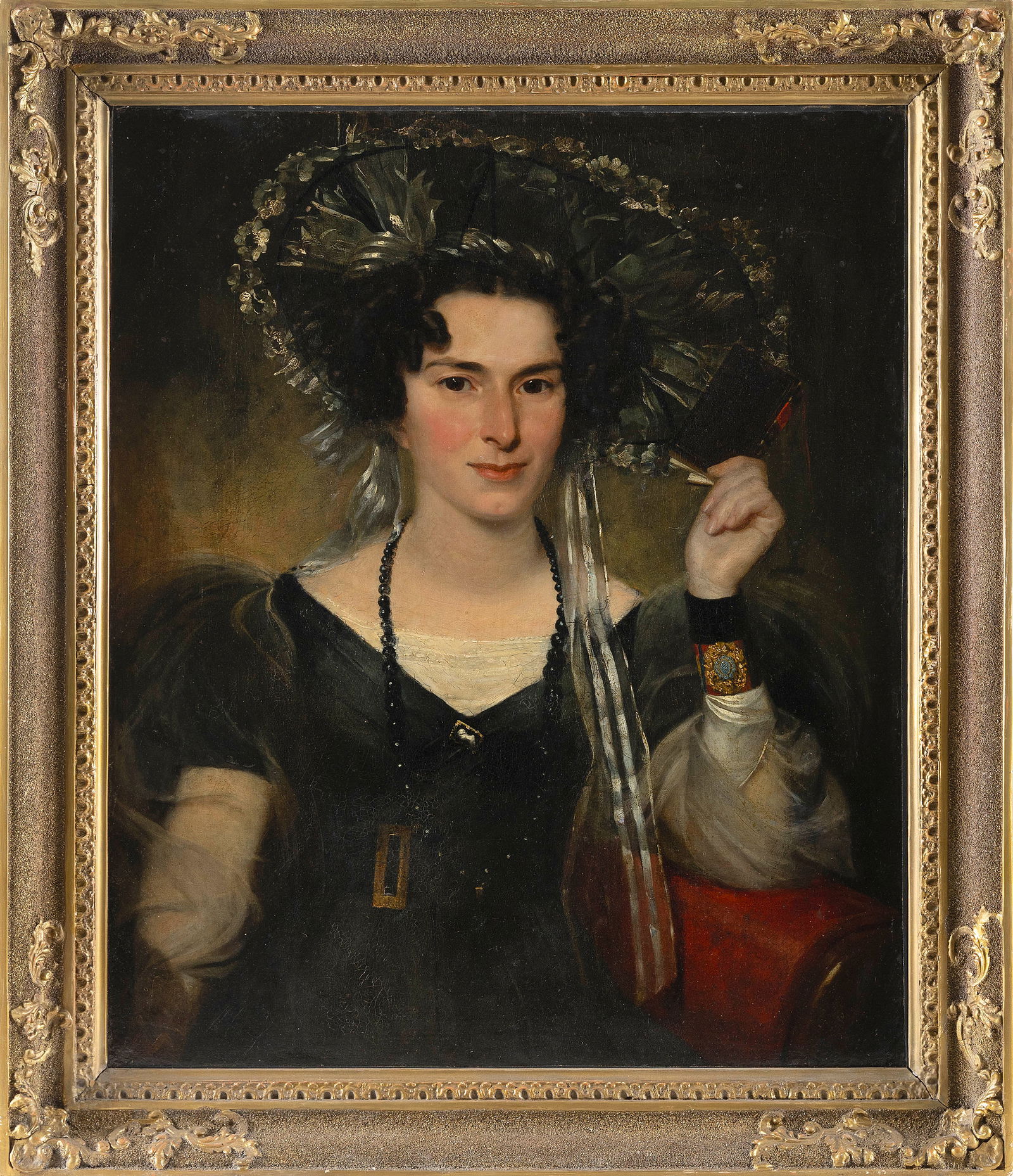AMERICAN SCHOOL (19th Century,), Portrait of a woman in a lace cap., Oil on canvas, 30" x 25". (1 of 1)