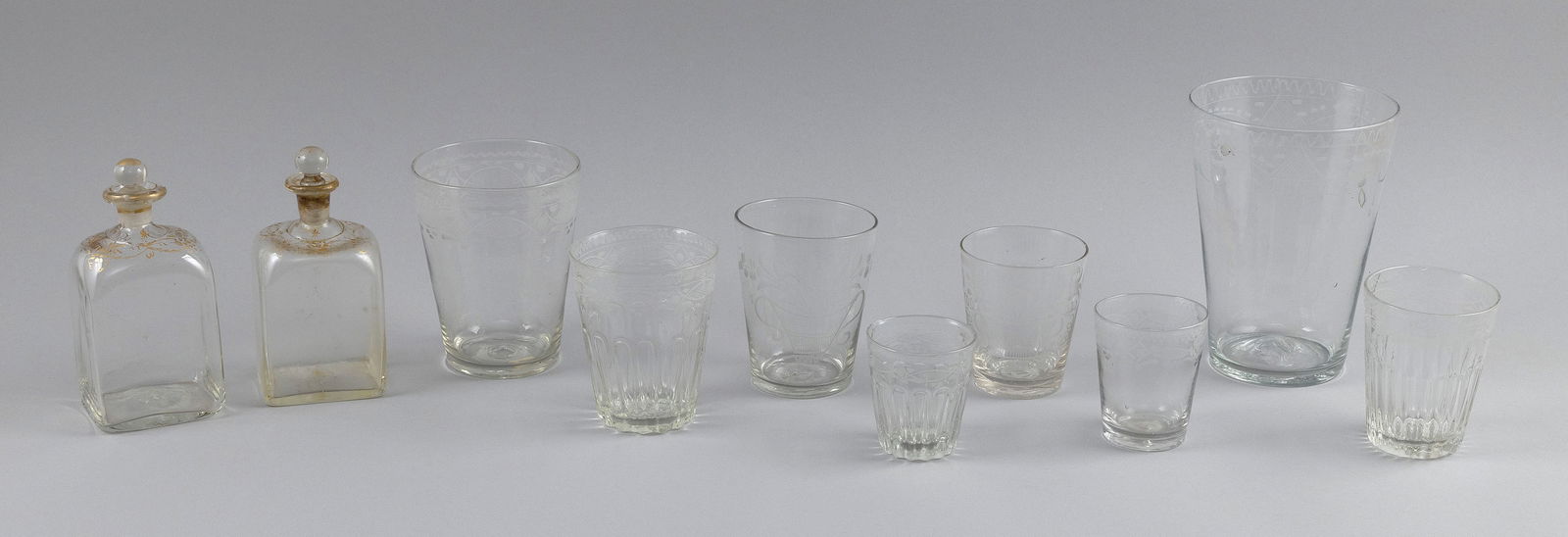 TEN PIECES OF STIEGEL TYPE GLASS 18th to Early 19th Century Flip cup heights from 3" to 6.5". (1 of 1)