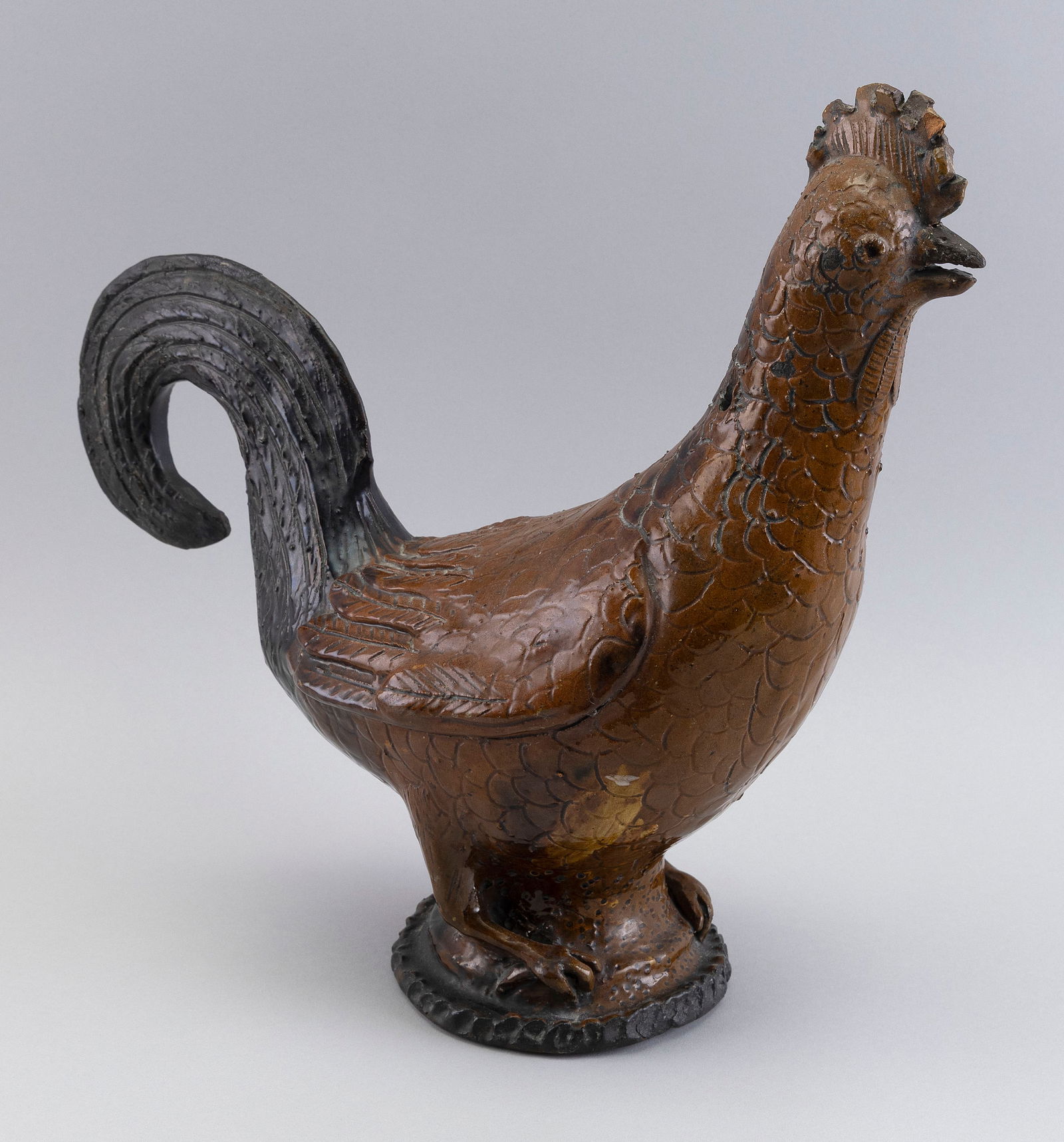 REDWARE ROOSTER Early 19th Century Height 14". (1 of 2)