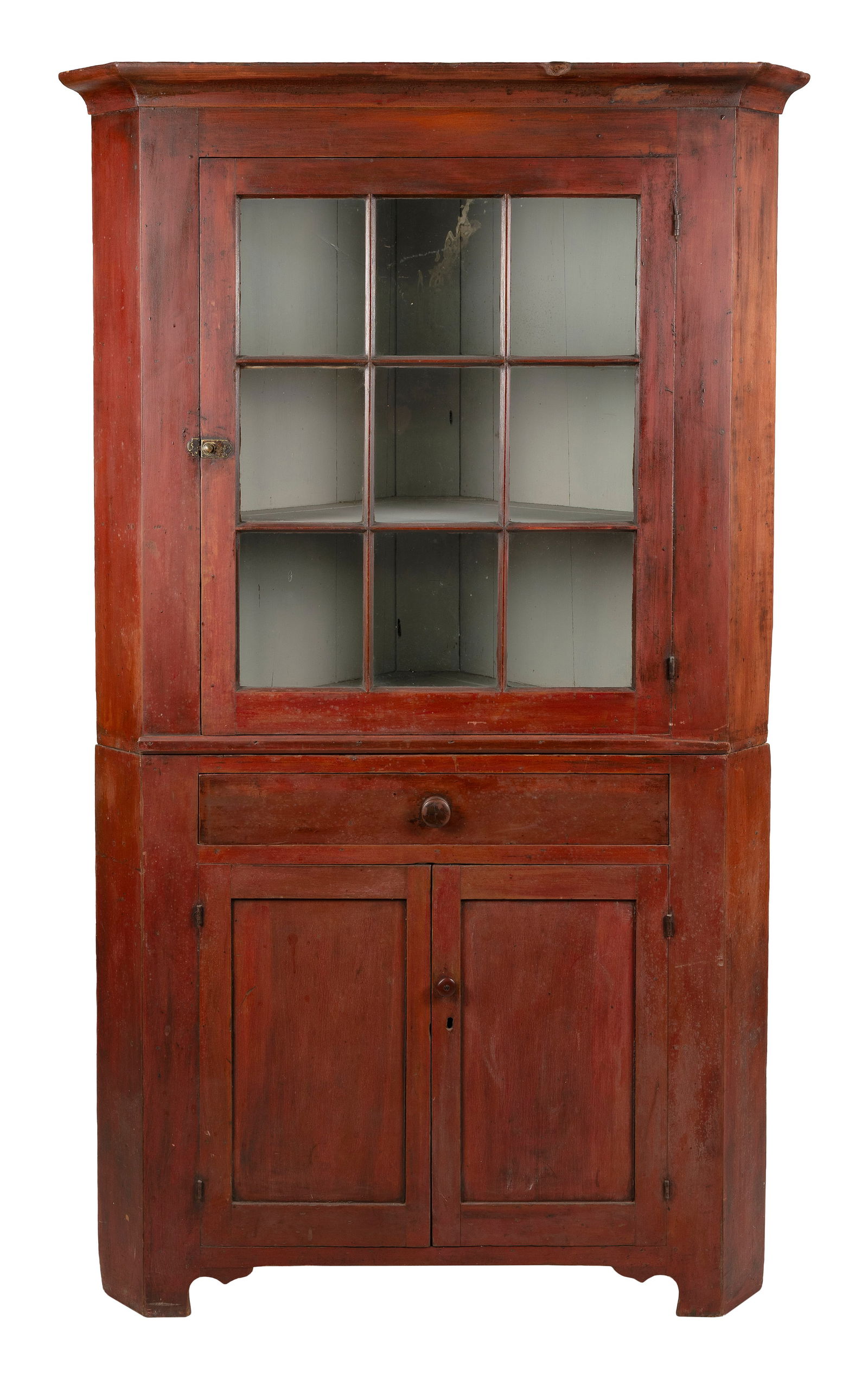 PINE TWO-PART CORNER CUPBOARD 19th Century Height 78". Width 46". Takes a 27" corner. (1 of 1)