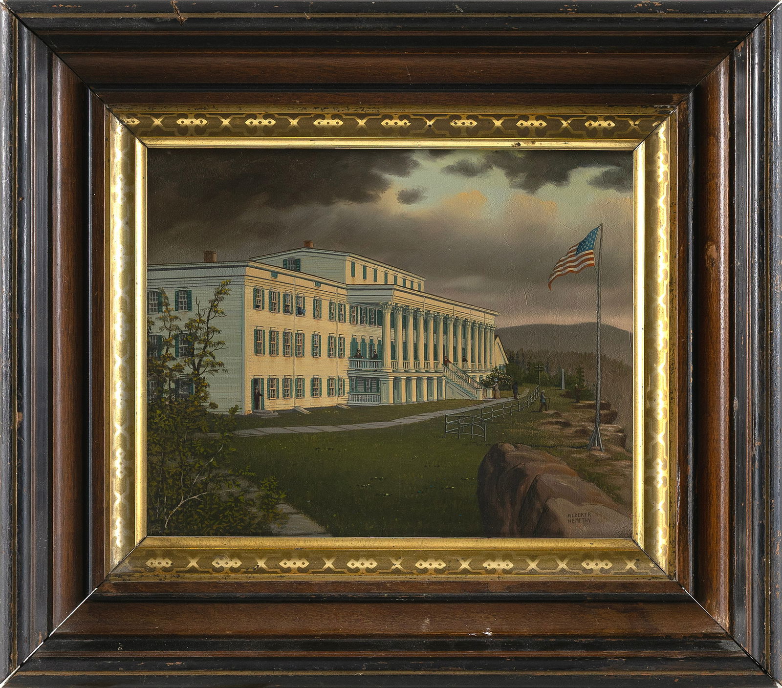 ALBERT R. NEMETHY, JR. (New York, 1952-2024), Grand mountain house., Oil on canvas board, 8" x 10".: ALBERT R. NEMETHY, JR.New York, 1952-2024Grand mountain house. Signed lower right "Albert Nemethy".Oil on canvas board, 8" x 10". Framed 13" x 15".