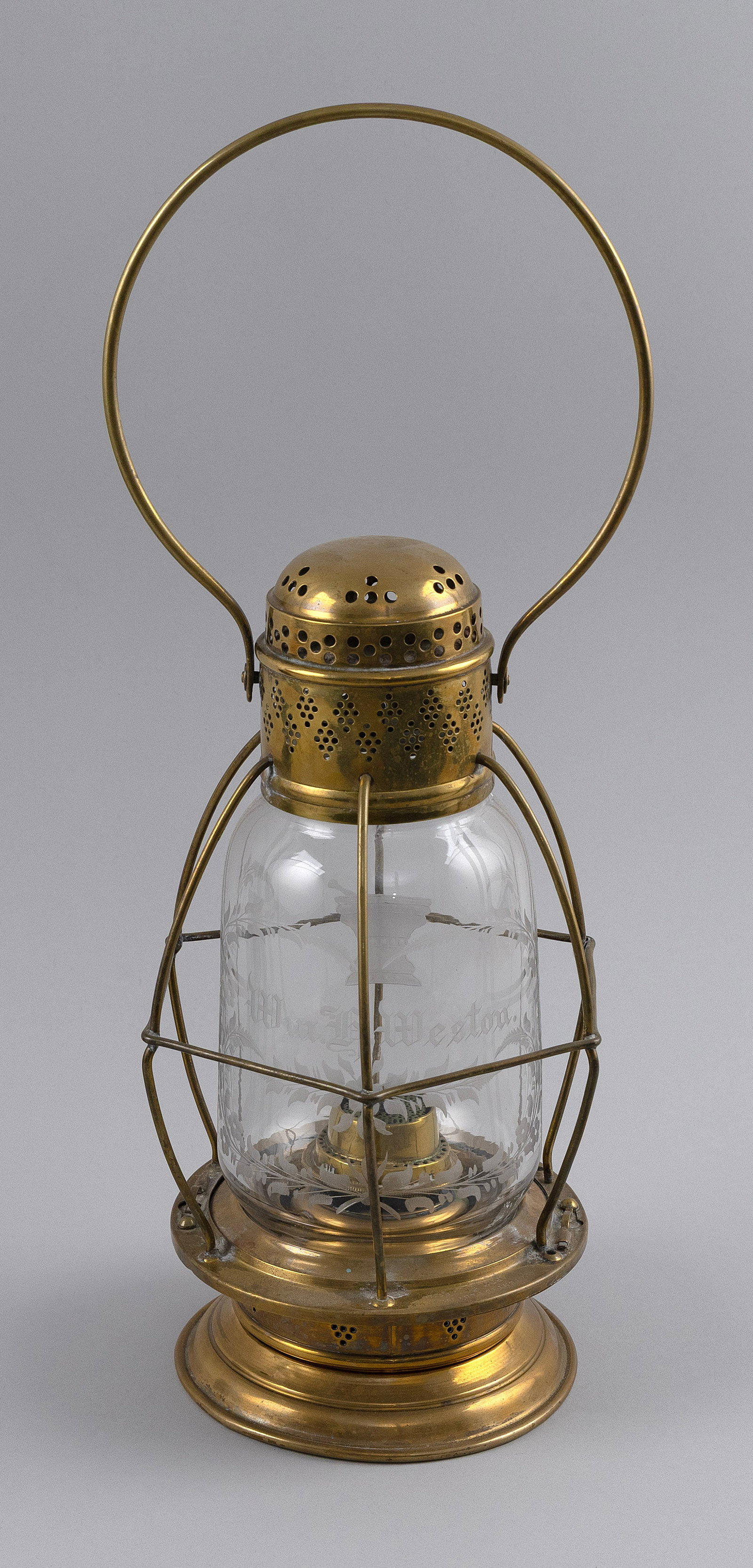 BRASS APOTHECARY LANTERN ATTRIBUTED TO BOSTON AND SANDWICH GLASS COMPANY 19th Century Height 11.5". (1 of 1)