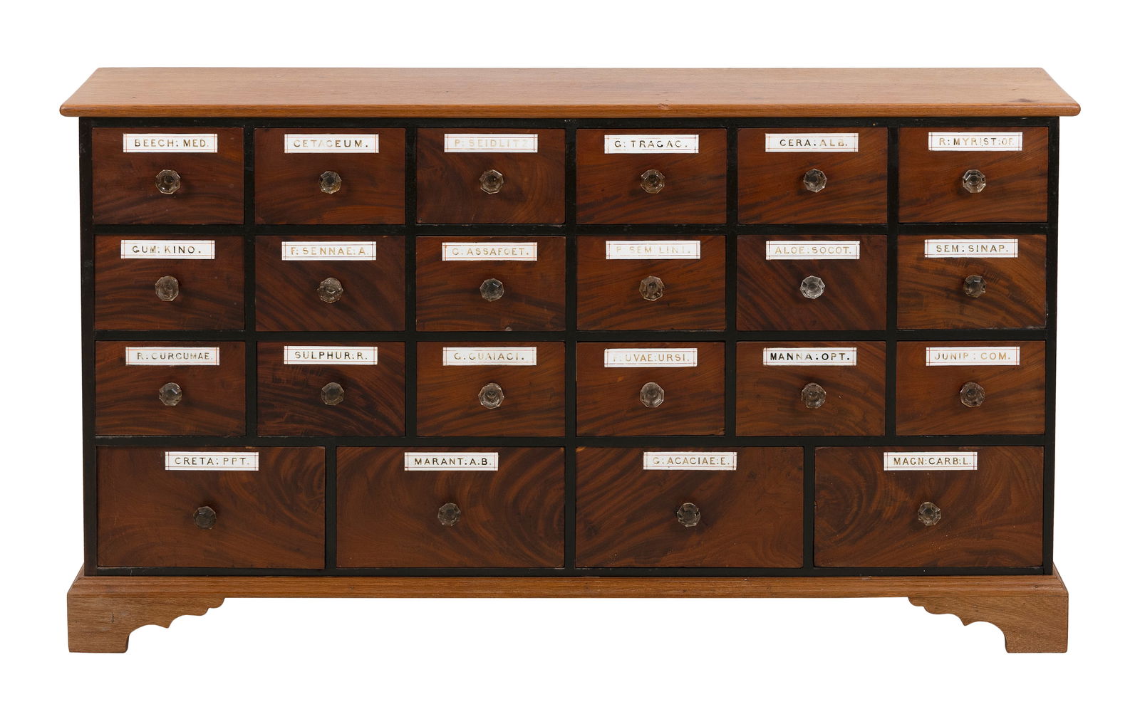 HARDWOOD APOTHECARY CHEST 19th Century Height 31". Width 54". Depth 11". (1 of 1)