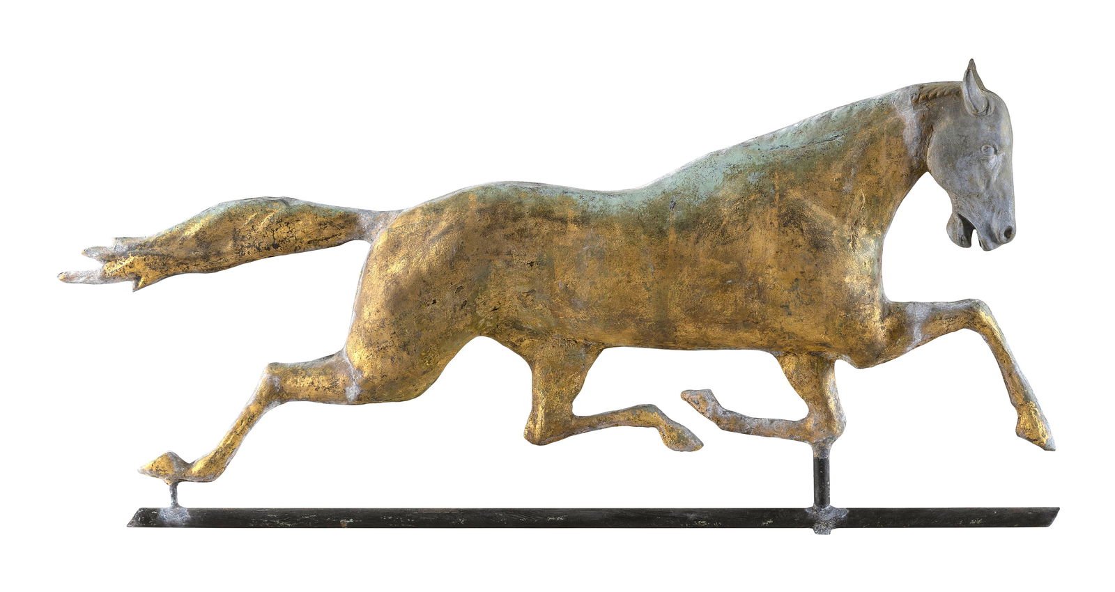 GILT COPPER RUNNING HORSE WEATHER VANE 19th Century Height 15". Length 32". (1 of 1)