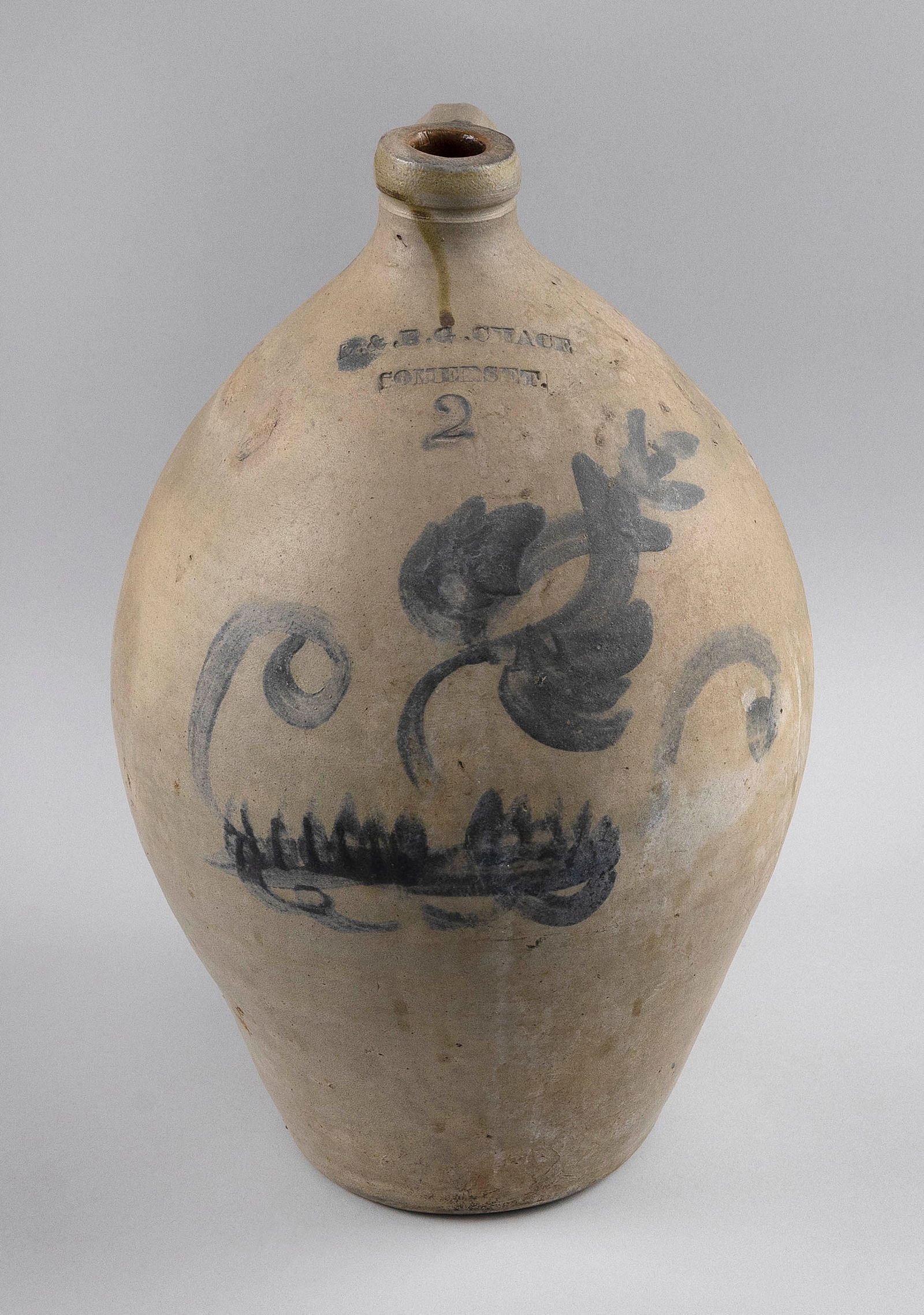 L. & B.G. CHACE TWO-GALLON STONEWARE JUG Somerset, Massachusetts, 19th Century Height 16.75". (1 of 1)