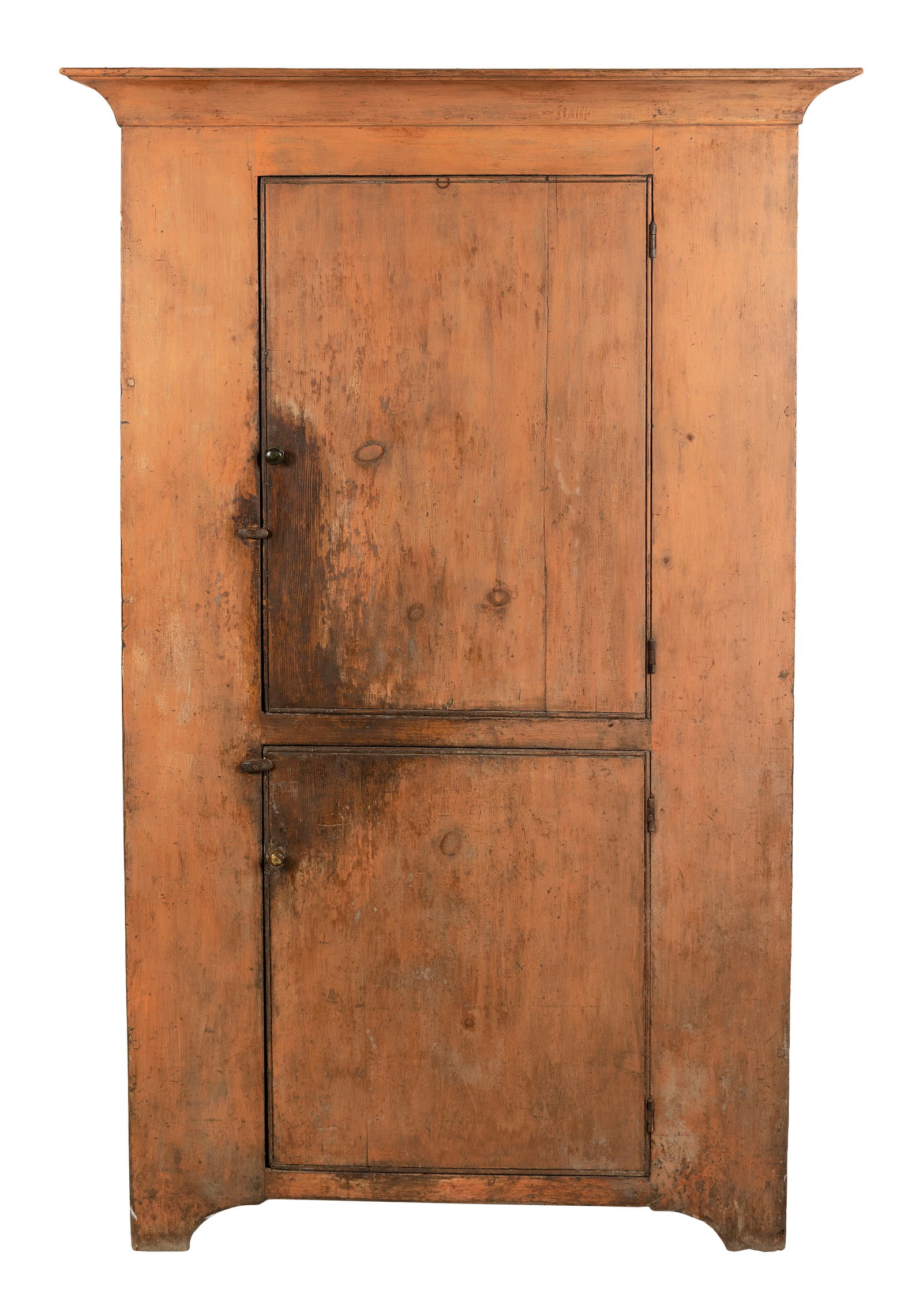 SALMON PINK PAINTED PINE CUPBOARD 19th Century Height 75". Width 43". Depth 17.5". (1 of 1)