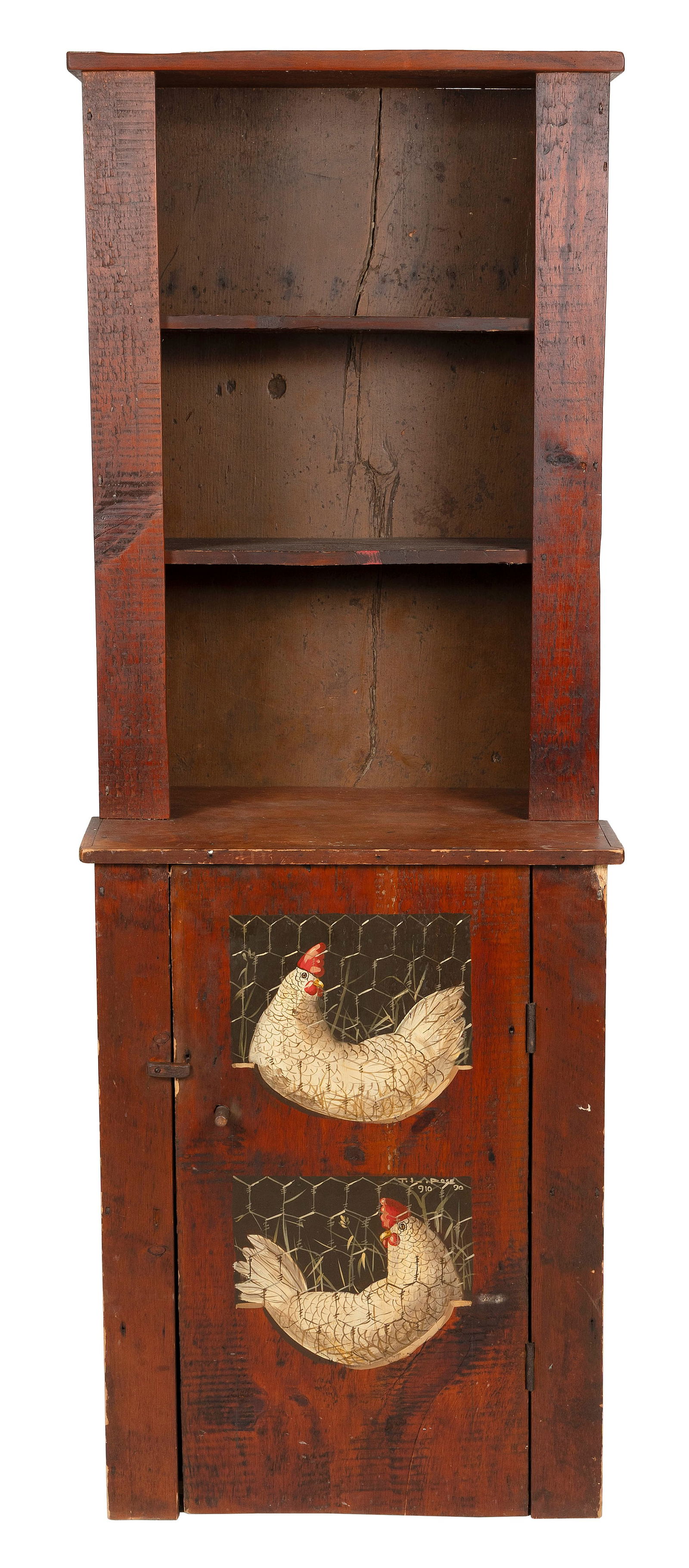 TOM ROSE PAINT-DECORATED STEP-BACK CUPBOARD Hadlyme, Connecticut, Contemporary Height 76.25". Width (1 of 2)