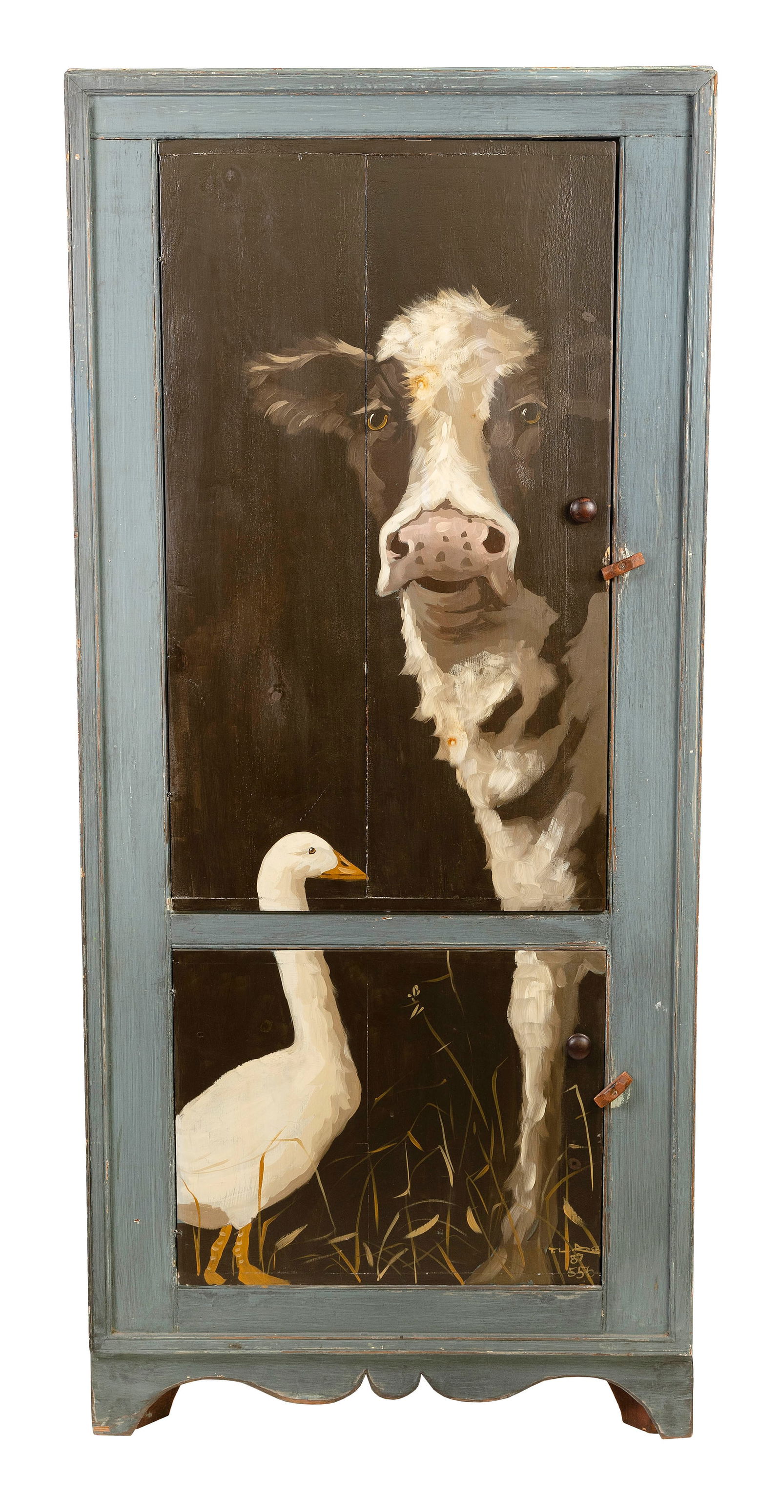 TOM ROSE PAINT-DECORATED CORNER CABINET Hadlyme, Connecticut, Contemporary Height 70". Width 35.75". (1 of 5)