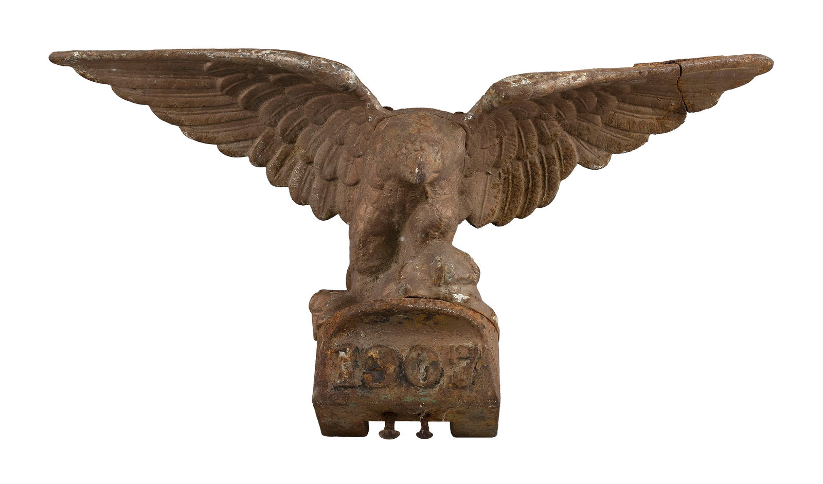 GILDED CAST IRON ARCHITECTURAL EAGLE Circa 1907 Height 14". Width 31". Depth 10". (1 of 1)