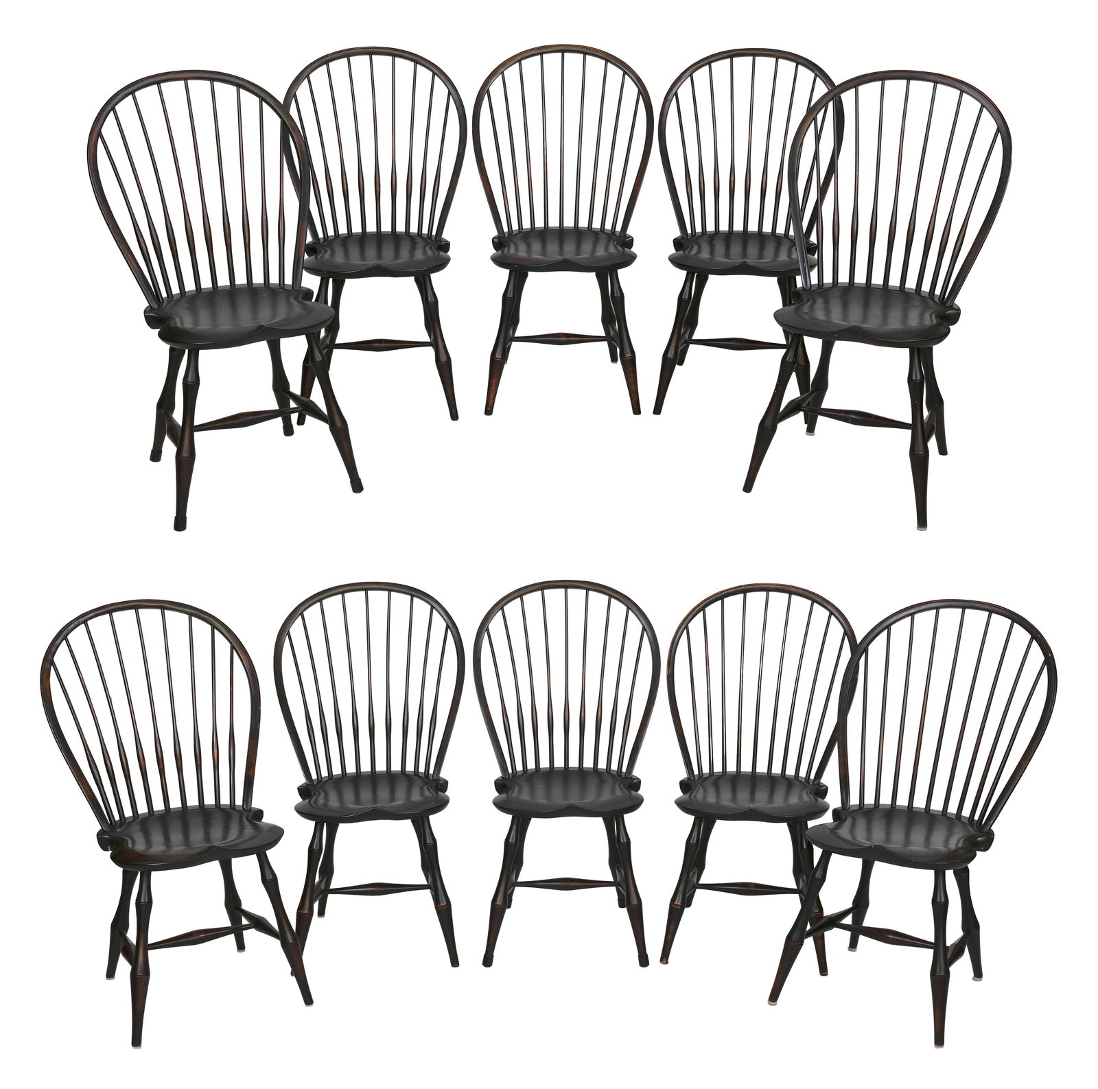 SET OF TEN D.R. DIMES BOW-BACK WINDSOR CHAIRS New Hampshire, 20th/21st Century Back heights 38.5". (1 of 3)