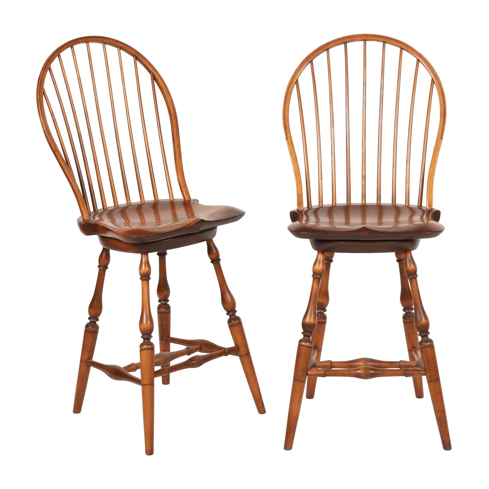 PAIR OF D.R. DIMES MAPLE WINDSOR COUNTER STOOLS 20th Century Back heights 45". Seat heights 26". (1 of 1)