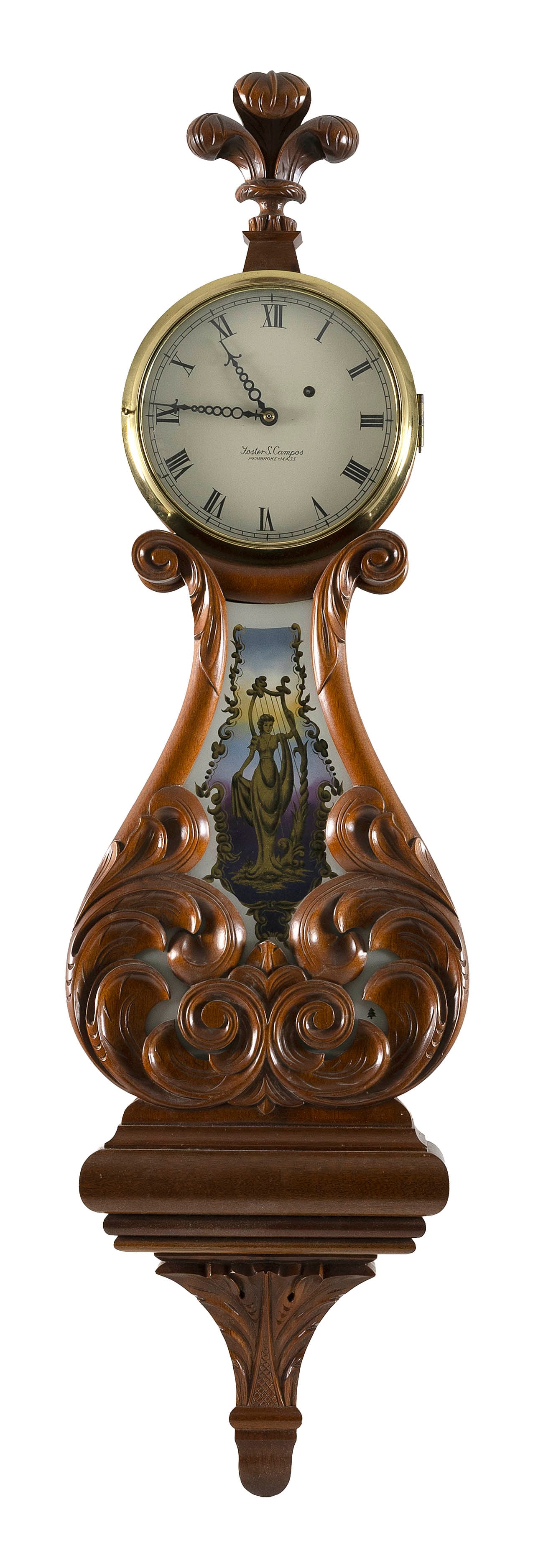FOSTER S. CAMPOS LYRE CLOCK Pembroke, Massachusetts, 20th Century Height 42". Width 11.5". Depth 4". (1 of 1)