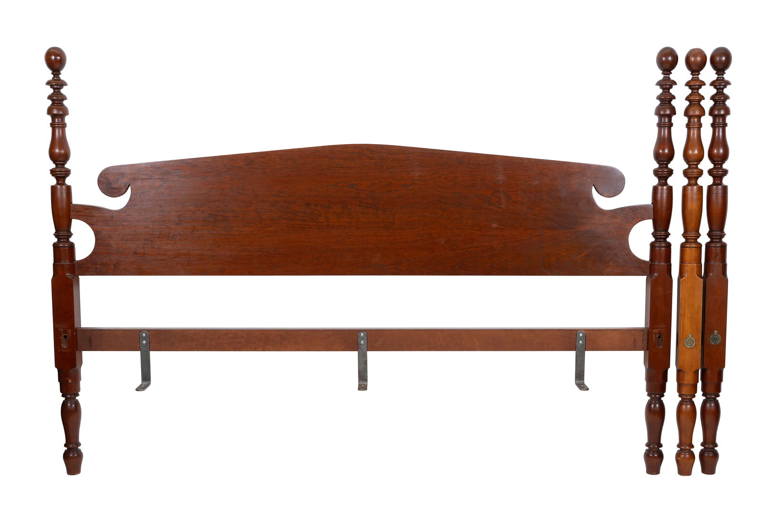 ELDRED WHEELER KING-SIZE CHERRY CANNONBALL BED Massachusetts, 20th Century Post heights 56".: ELDRED WHEELER KING-SIZE CHERRY CANNONBALL BEDMassachusetts, 20th CenturyLabeled on back of headboard.Post heights 56". Headboard height 45".