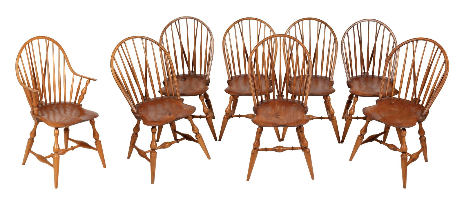 SET OF EIGHT ELDRED WHEELER WINDSOR CHAIRS Massachusetts, 20th Century Back heights 37.5". Seat (1 of 3)