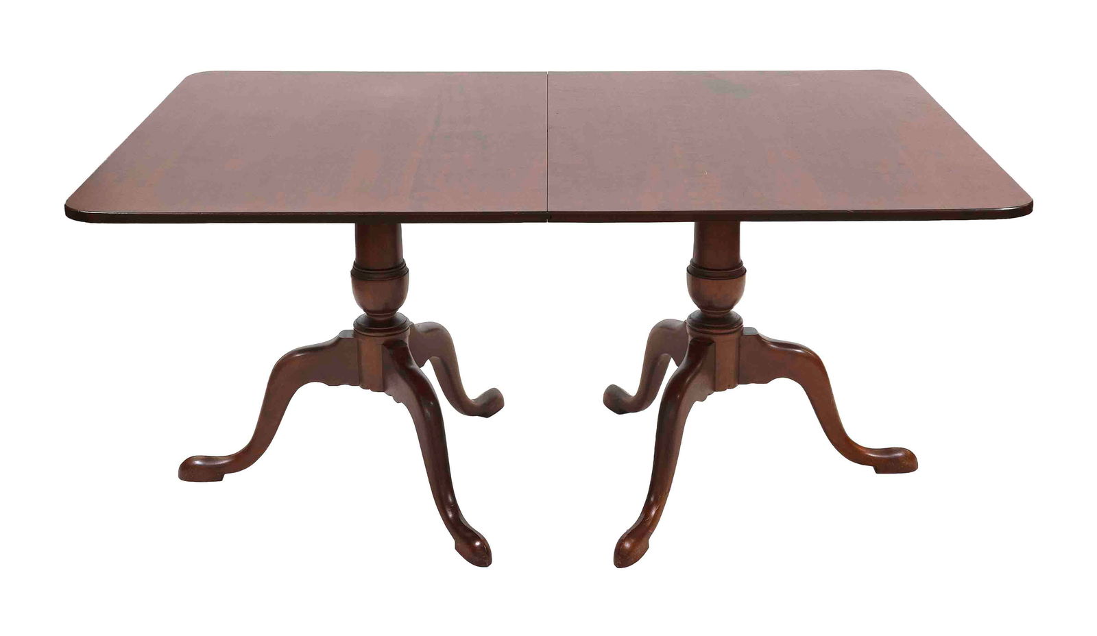 ELDRED WHEELER CHERRY TWO-PART BANQUET TABLE Massachusetts, 20th Century Height 29". Each top 32" x: ELDRED WHEELER CHERRY TWO-PART BANQUET TABLEMassachusetts, 20th CenturyDouble pedestal base.Height 29". Each top 32" x 43". Includes two 18" leaves.