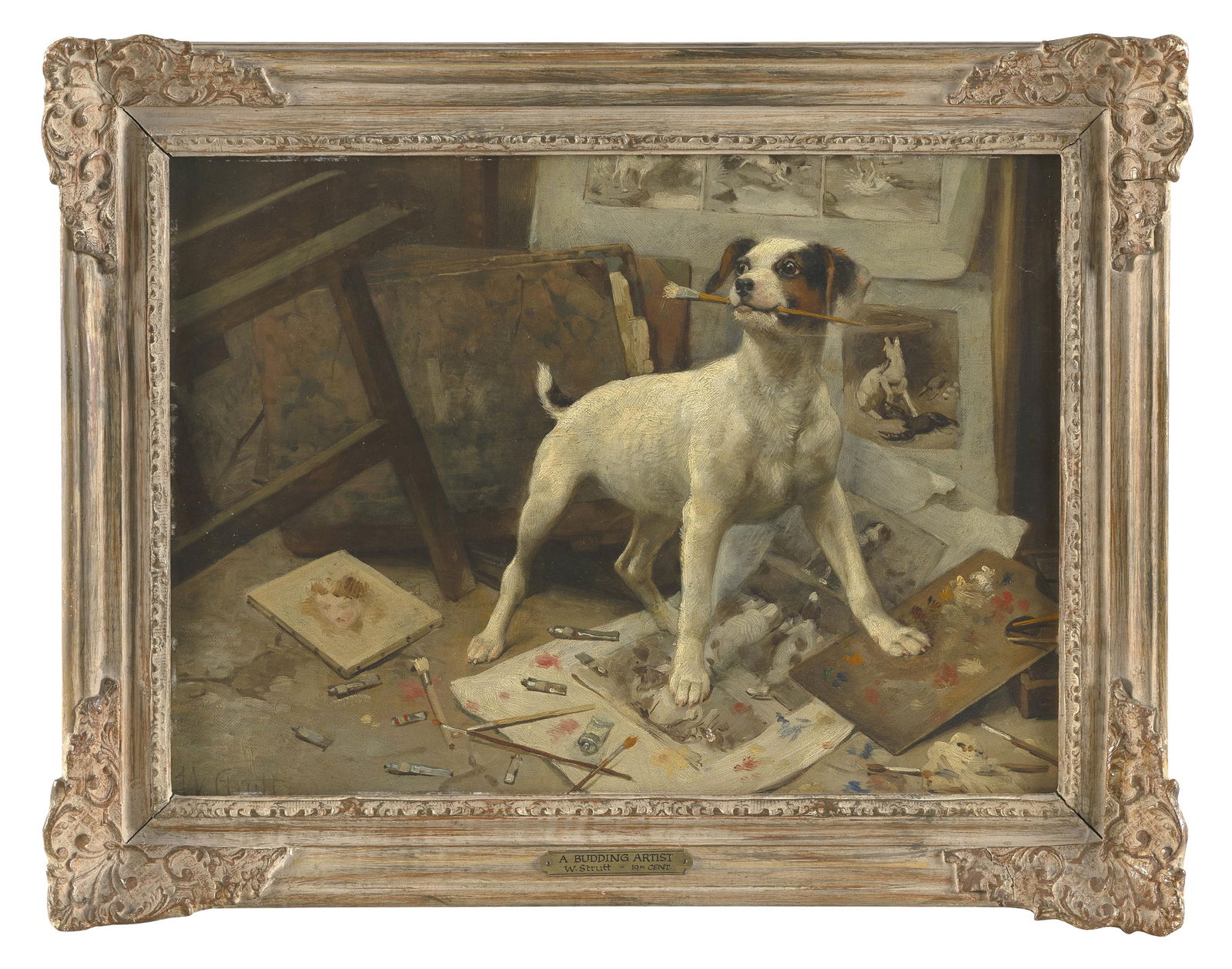 ALFRED WILLIAM STRUTT (England/Australia, 1856-1924), "A Budding Artist"., Oil on board, 13.25" x (1 of 2)