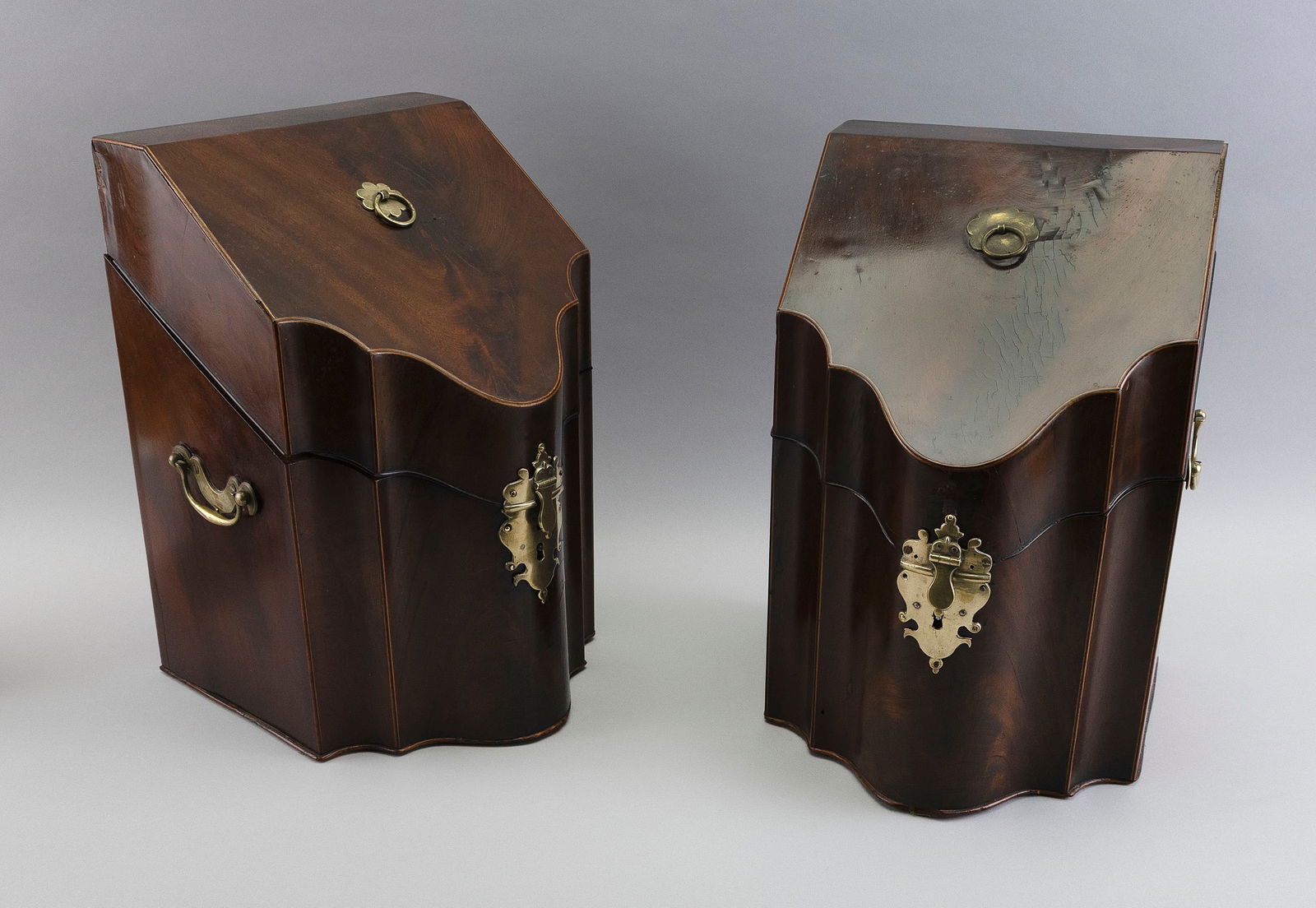 PAIR OF ENGLISH MAHOGANY KNIFE BOXES 18th/19th Century Heights 13.5". Widths 9". Depths 10". (1 of 3)
