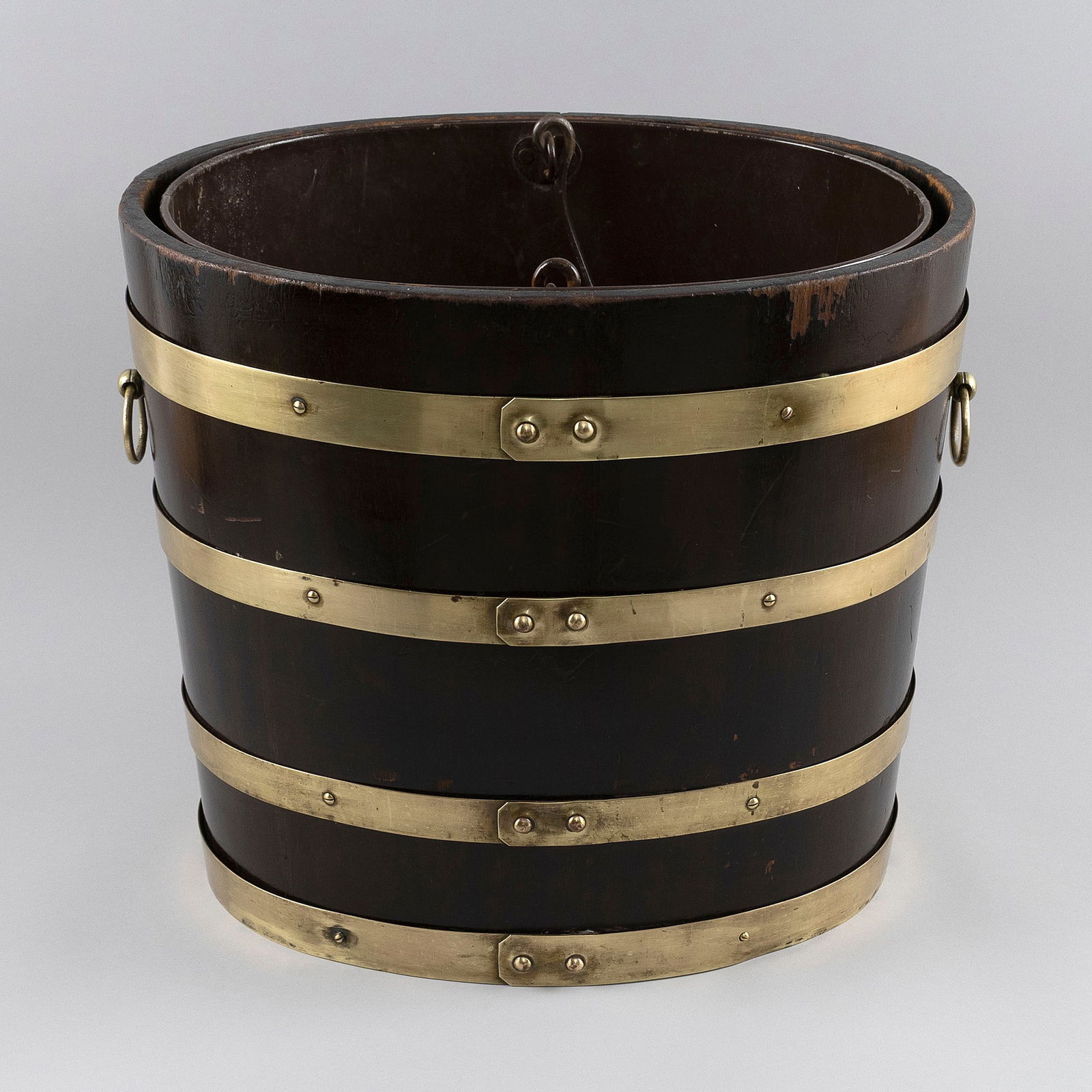 BRASS-BOUND BUCKET 19th Century Height 15". (1 of 1)