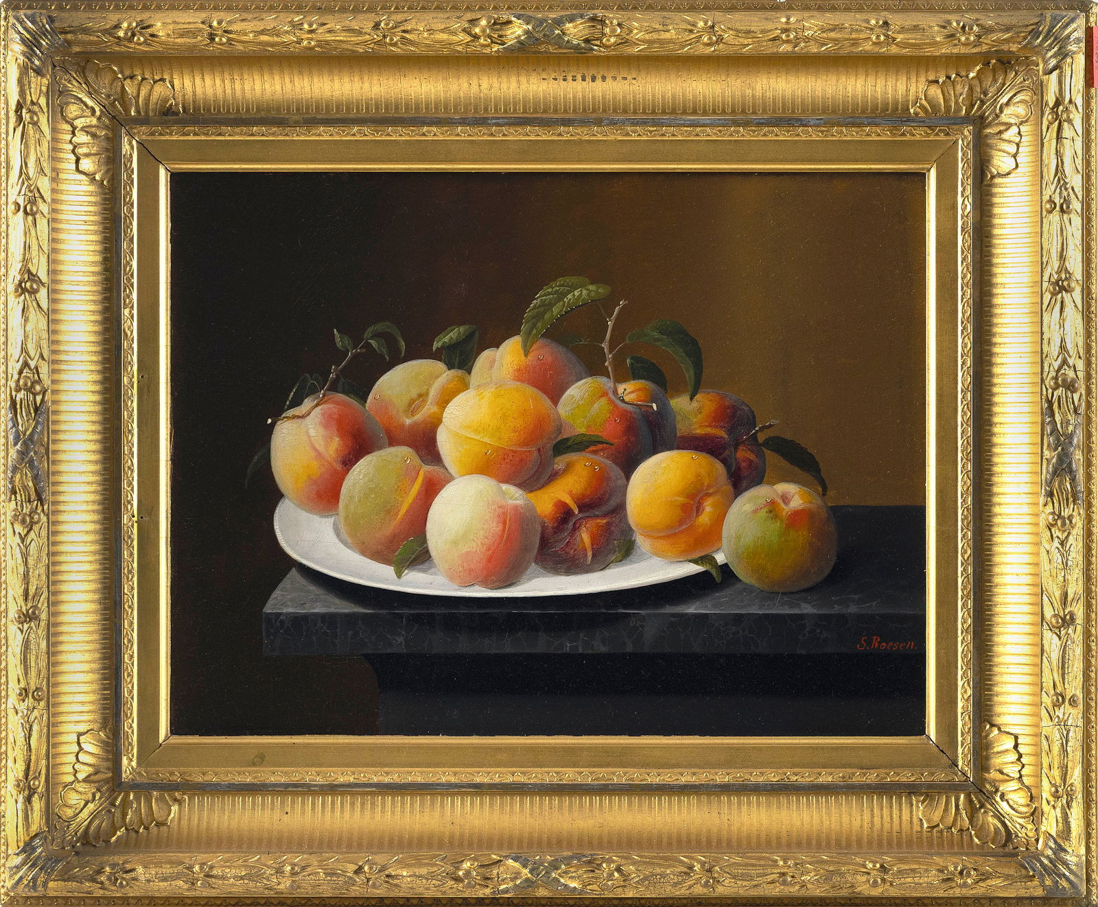 SEVERIN ROESEN (Pennsylvania/Germany, 1815-1872), "Still Life with Peaches"., Oil on panel, 12" x (1 of 1)