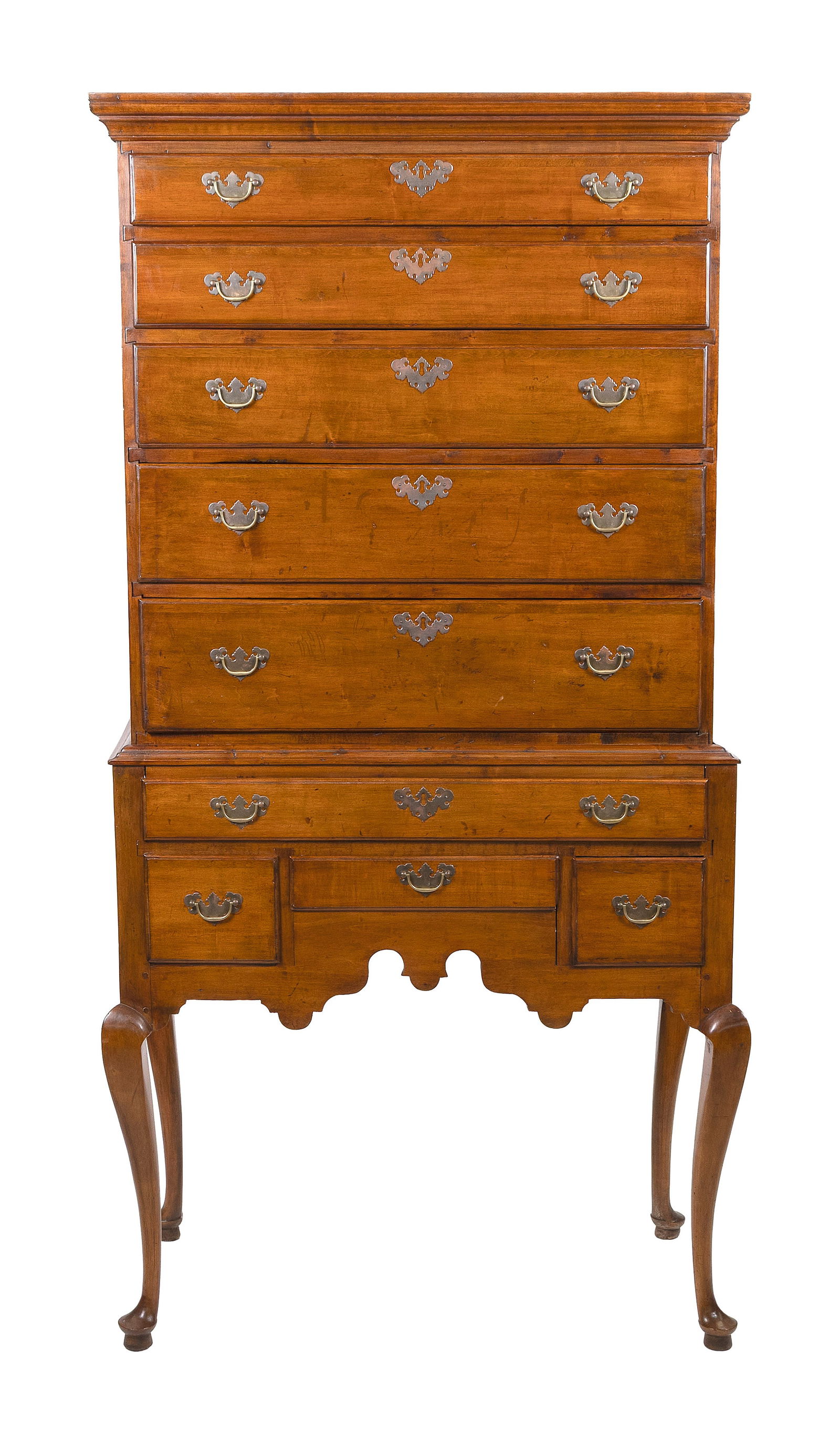 QUEEN ANNE MAPLE FLAT-TOP HIGHBOY 18th Century Height 74". Width 37". Depth 19". (1 of 1)