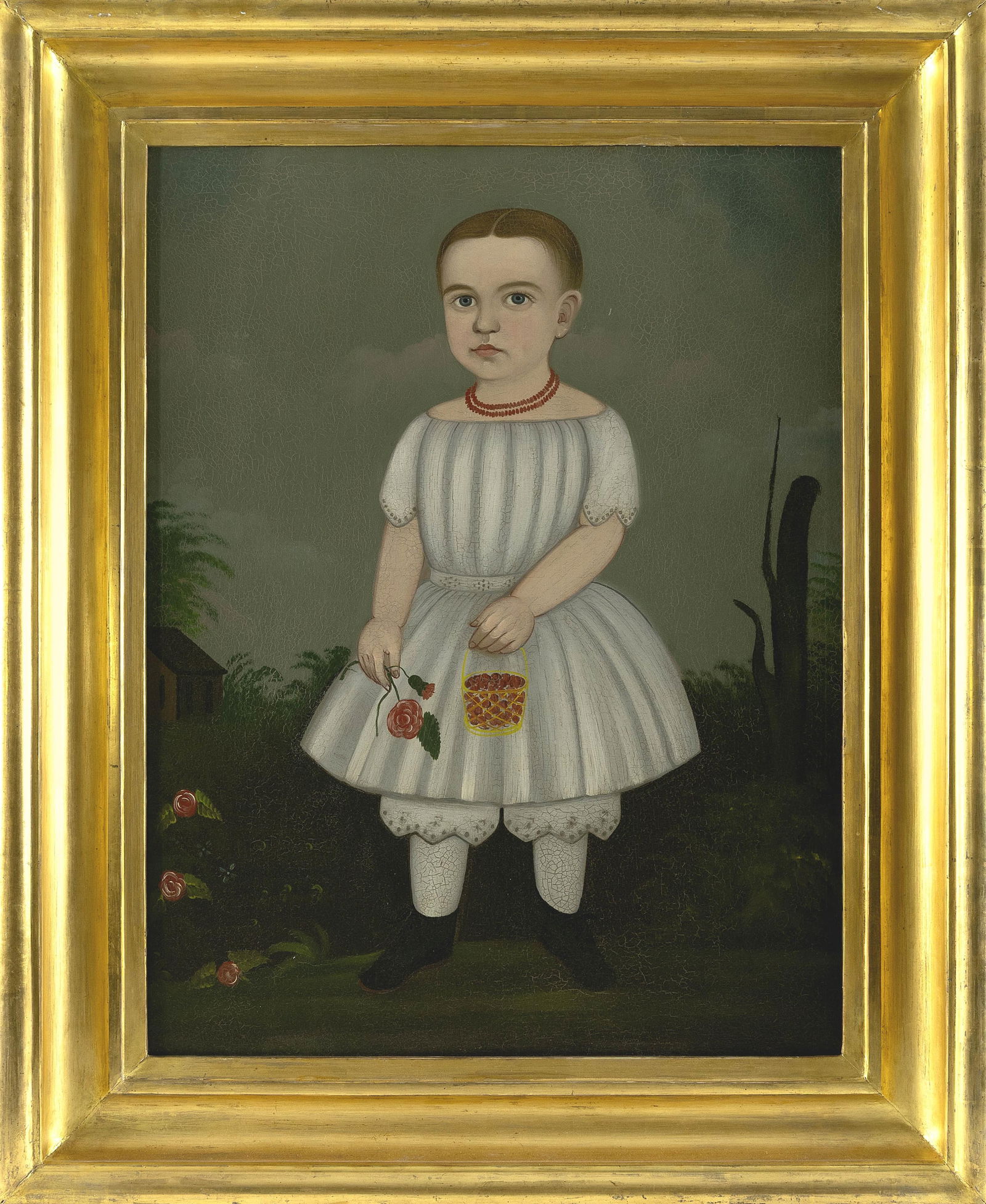 GEORGE G. HARTWELL (Massachuetts, 1815-1901), Child with a rose and a basket of strawberries., Oil (1 of 1)