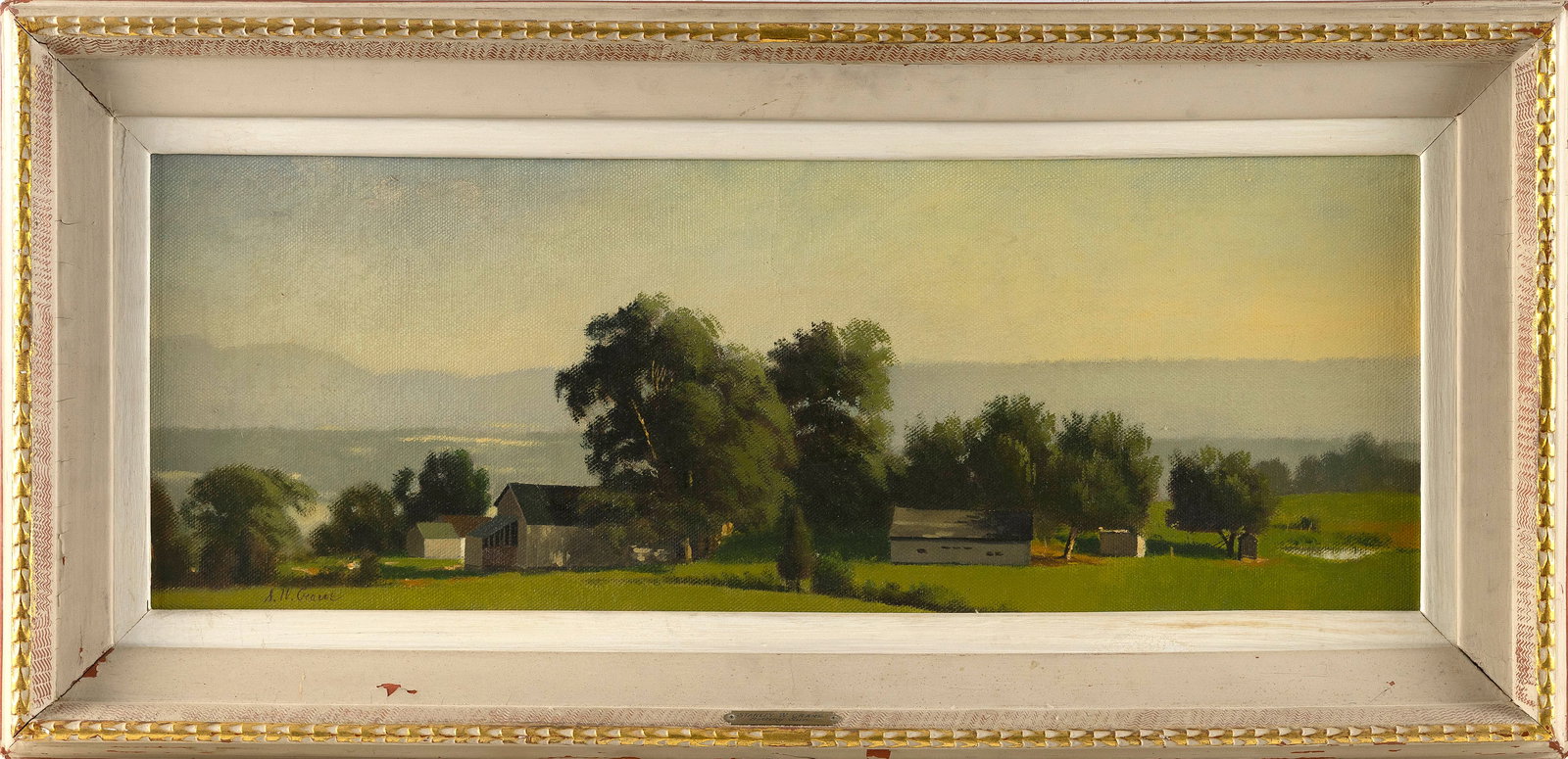 STANLEY WILLIAM CRANE (New York/Indiana, 1905-1973), "Setting Sun"., Oil on canvas, 10" x 28".: STANLEY WILLIAM CRANENew York/Indiana, 1905-1973"Setting Sun". Signed lower left "SW Crane". Titled verso.Oil on canvas, 10" x 28". Framed 16" x 34". Provenance:Grand Central Art Galleries, New Yor