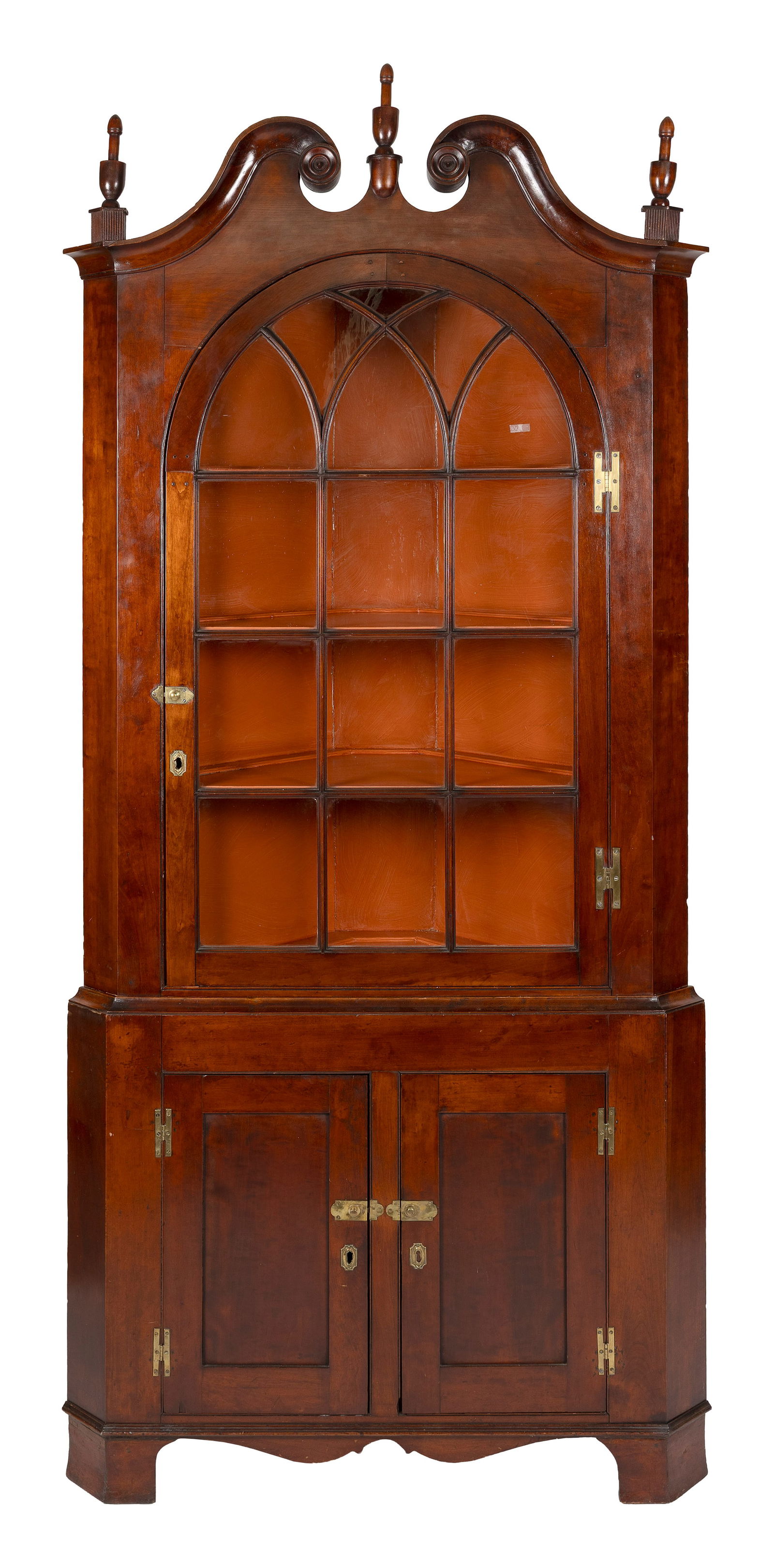 MAHOGANY TWO-PART CORNER CUPBOARD America, First Quarter of the 19th Century Height 93". Takes a 26" (1 of 1)
