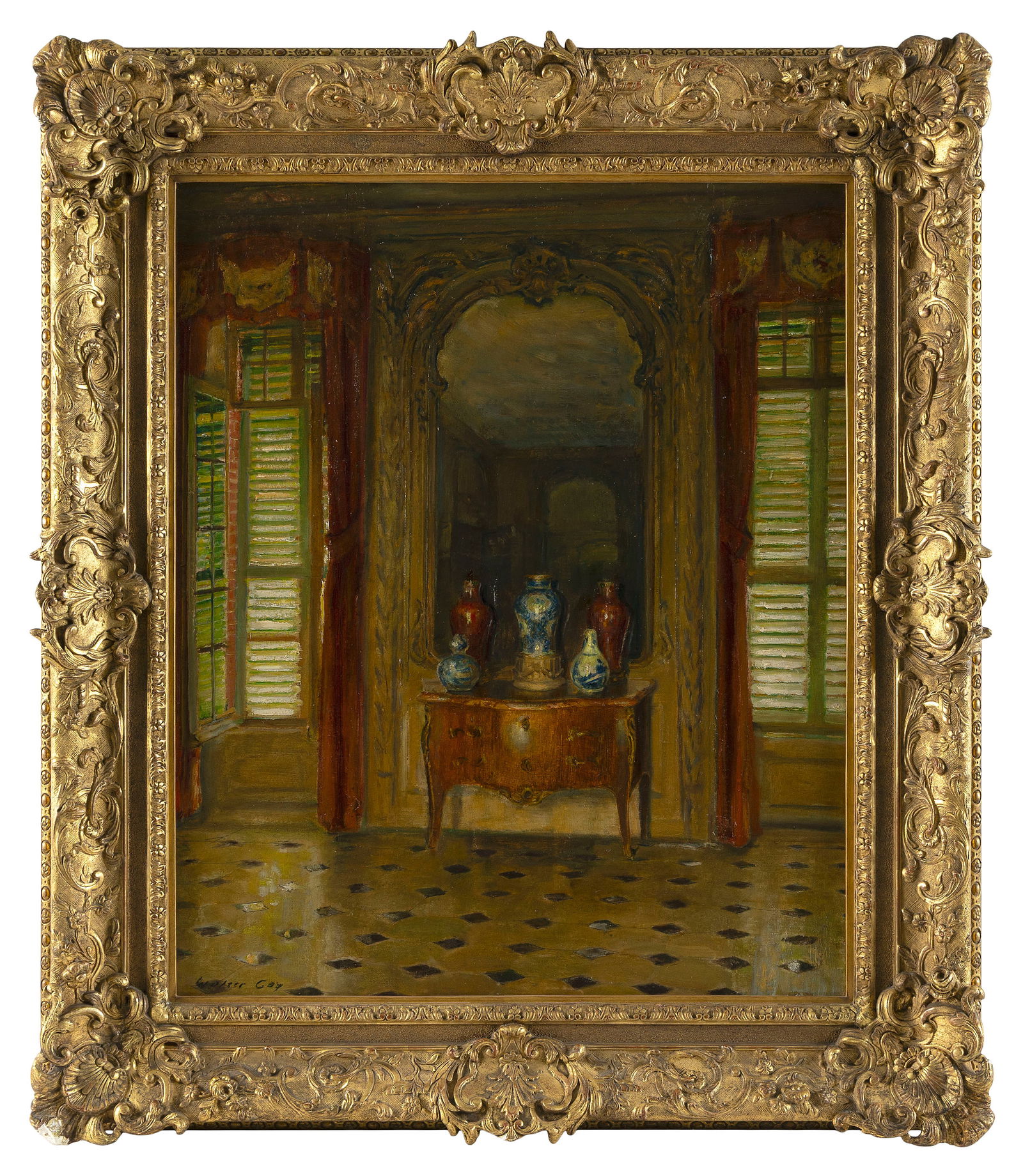 WALTER GAY (Massachusetts/France, 1856-1937), "Sunlit Interior"., Oil on canvas, 25.5" x 21.25".: WALTER GAYMassachusetts/France, 1856-1937"Sunlit Interior". Signed lower left "Walter Gay". Titled on gallery labels verso.Oil on canvas, 25.5" x 21.25". Framed 33.25" x 28.75". Provenance:Meredith
