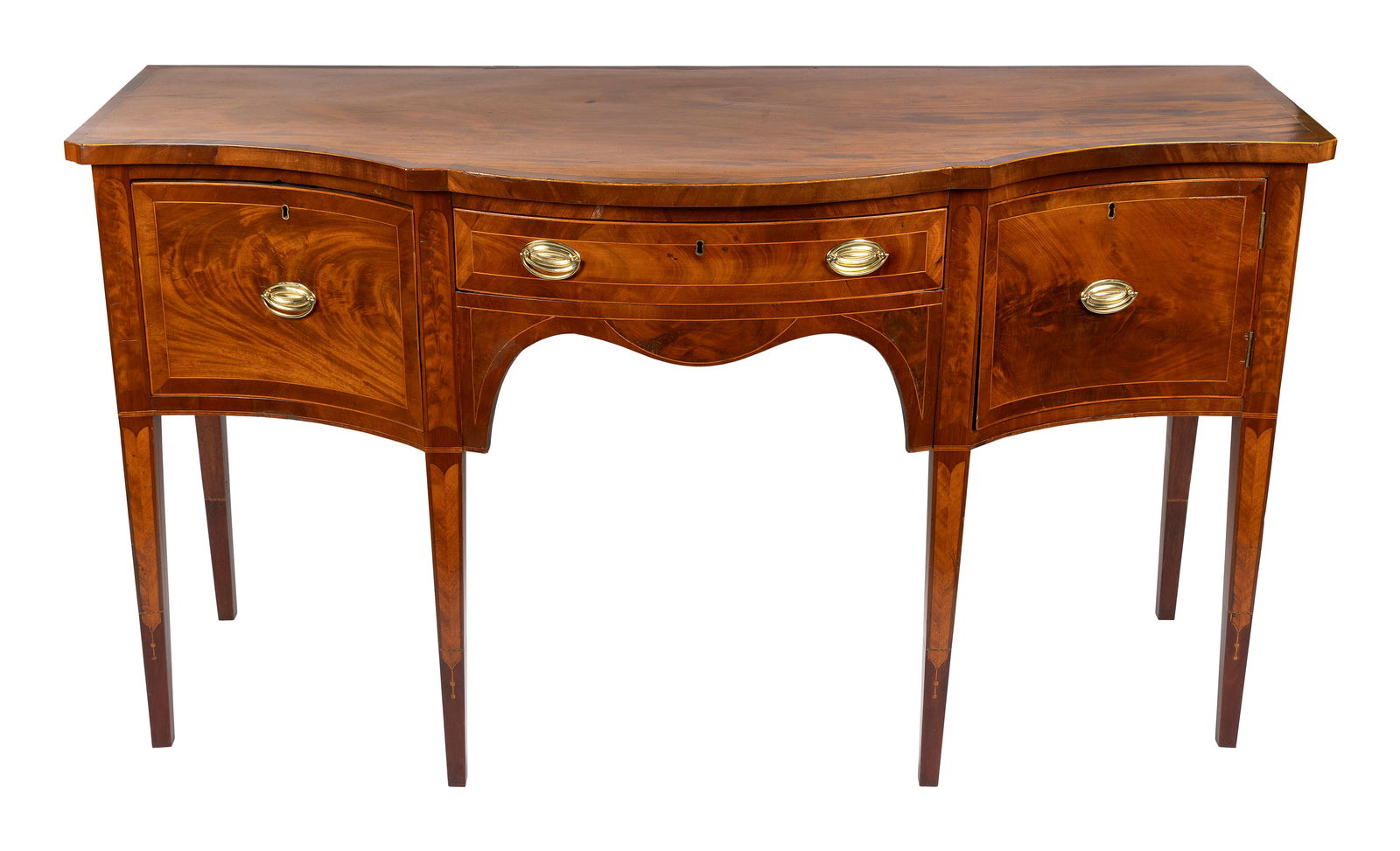 HEPPLEWHITE SELECT GRAIN MAHOGANY AND MAHOGANY VENEER SIDEBOARD New England, Circa 1800 Height (1 of 1)