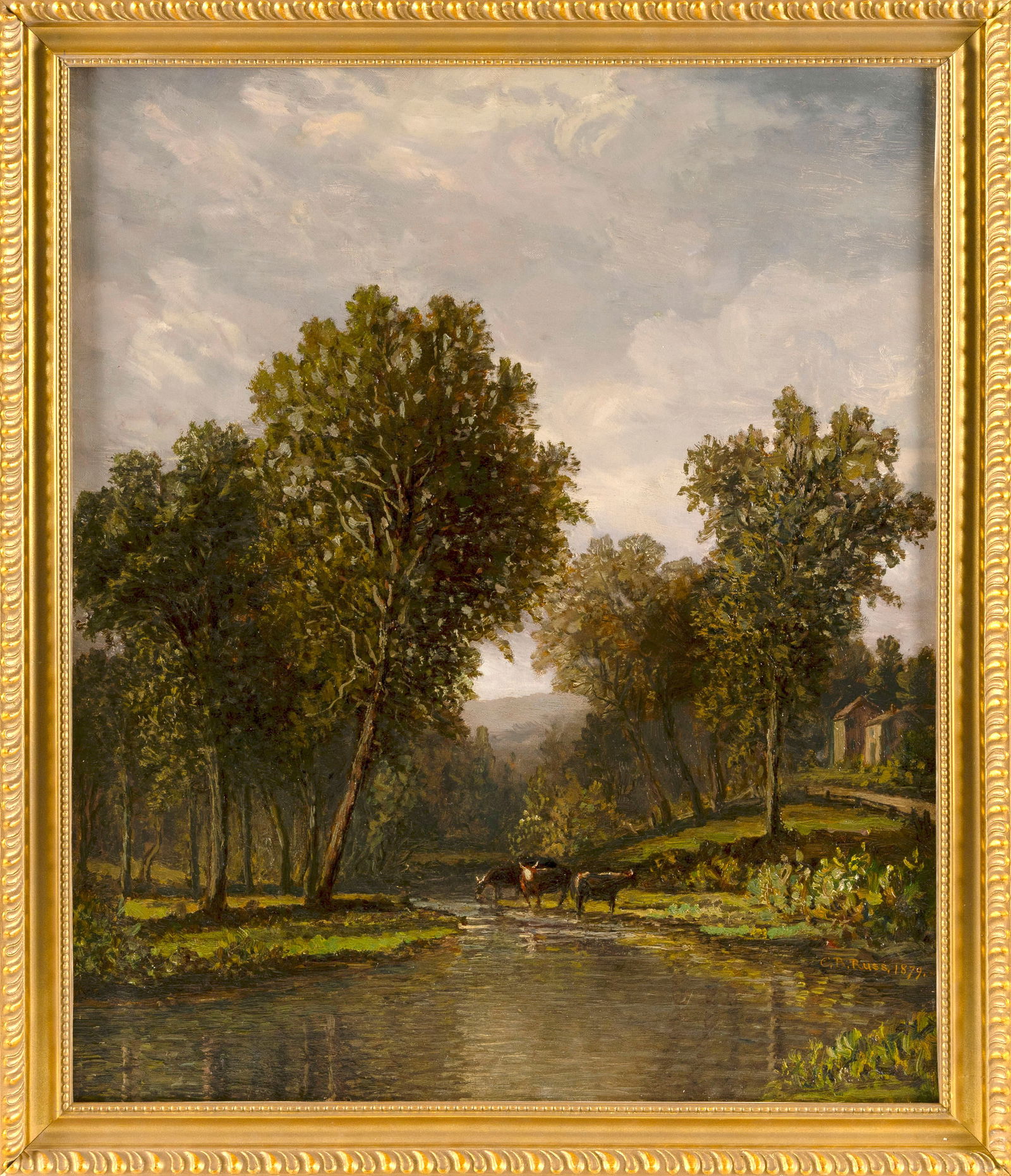 CHARLES BETTON RUSS (New Hampshire/Massachusetts, 1824-1896), Cattle by a mountain stream., Oil on (1 of 2)