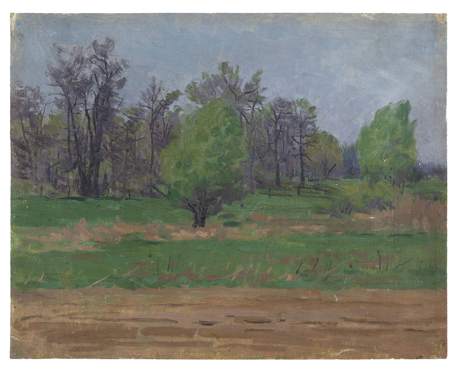 RICHARD LORENZ (Germany/Wisconsin, 1858-1915), "Park in Spring"., Oil on unstretched canvas, 9.75" x (1 of 1)