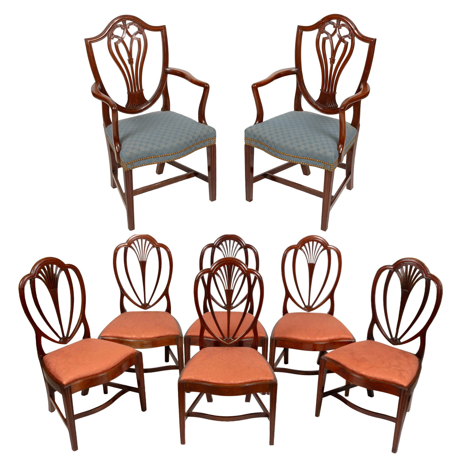 ASSEMBLED SET OF EIGHT MAHOGANY FEDERAL-STYLE DINING CHAIRS Early 19th Century Armchair back heights (1 of 3)