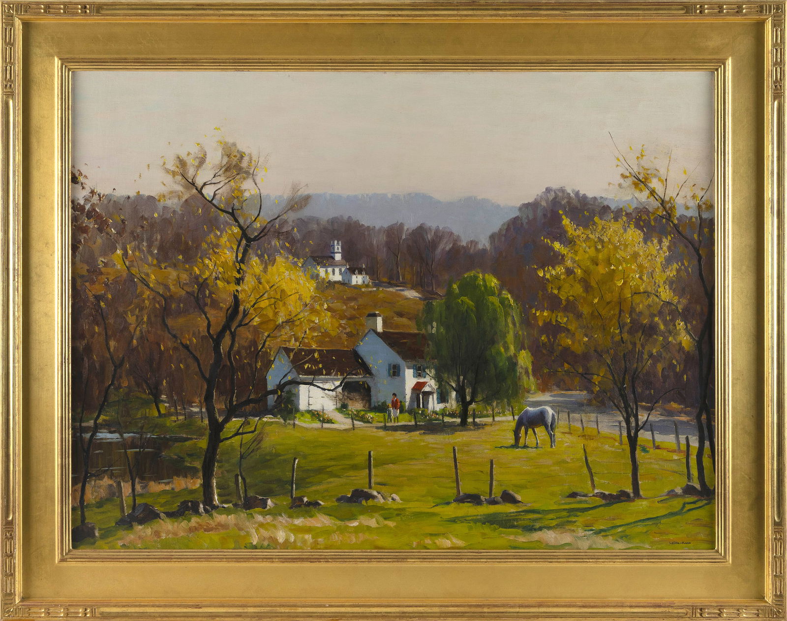HARRY LEITH-ROSS (Pennsylvania, 1886-1973), Bucks County landscape., Oil on canvas, 30" x 40".: HARRY LEITH-ROSSPennsylvania, 1886-1973Bucks County landscape. Signed lower right "Leith-Ross".Oil on canvas, 30" x 40". Framed 38" x 48". Provenance:Pook & Pook, Inc., Downington, Pennsylvania, Ma