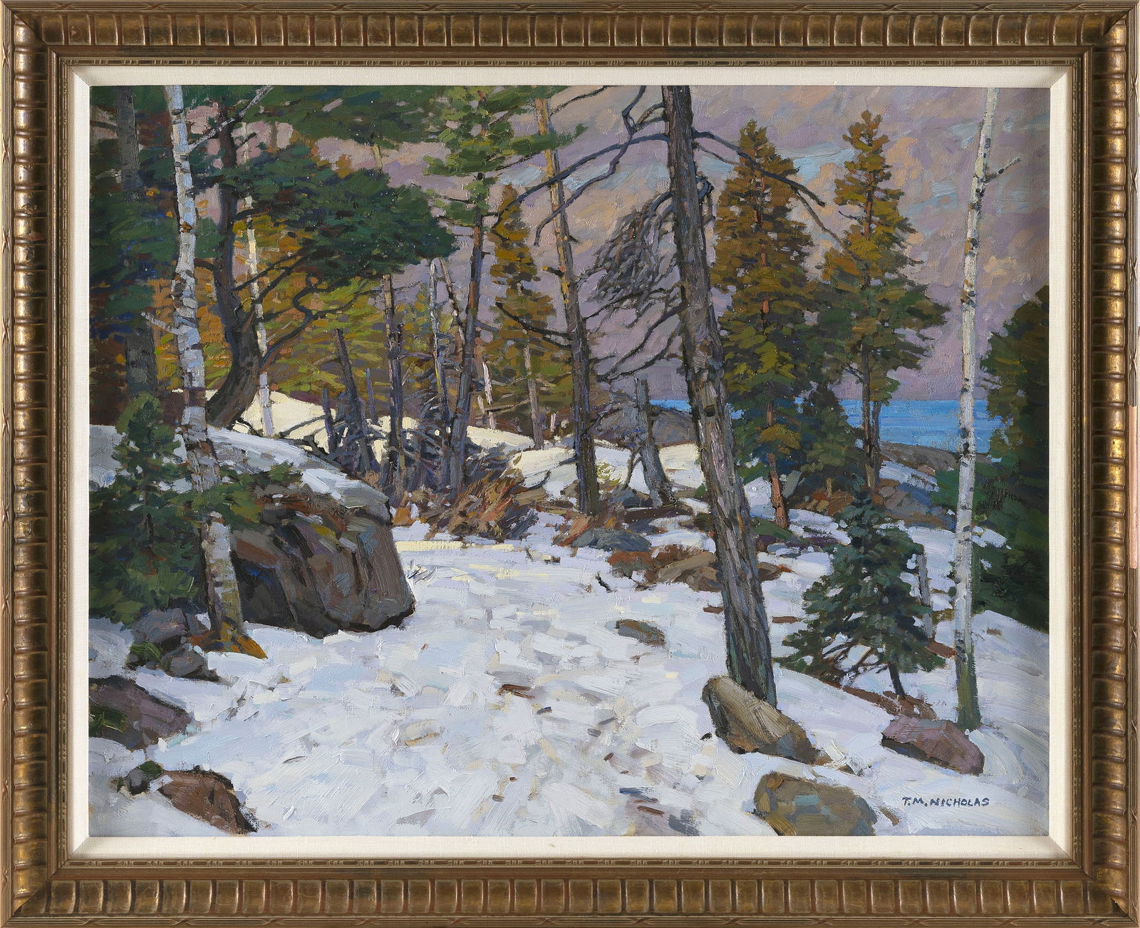 THOMAS M. (T.M.) NICHOLAS (Maine/Massachusetts, 1963-), Winter landscape., Oil on canvas, 24" x 30". (1 of 2)