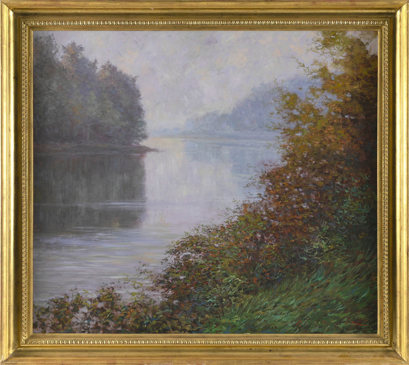 PAUL BLACK (Maine, 1952-2014), "Narrow River, Frankfort Morning", Oil on canvas, 32" x 36". Framed: PAUL BLACKMaine, 1952-2014"Narrow River, Frankfort Morning" Signed lower right "Paul Black". Title provided by consigner.Oil on canvas, 32" x 36". Framed 37" x 41".