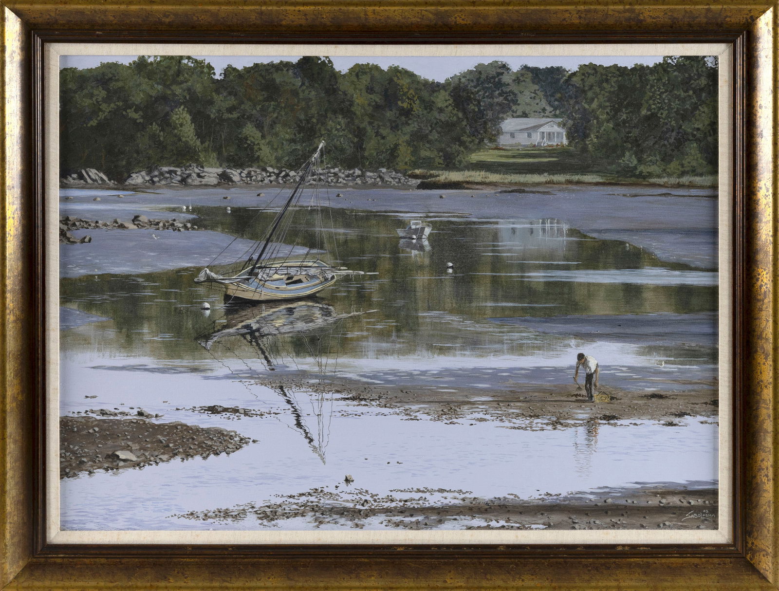 JEFFEREY SABOL (Connecticut, Contemporary), "Last Summer, Cape Ann, MA"., Acrylic, 22" x 30". Framed: JEFFEREY SABOLConnecticut, Contemporary"Last Summer, Cape Ann, MA". Signed and dated lower right "Sabol ASMA 03". Titled on Mystic Seaport Gallery label verso.Acrylic, 22" x 30". Framed 26.5" x 34.5".