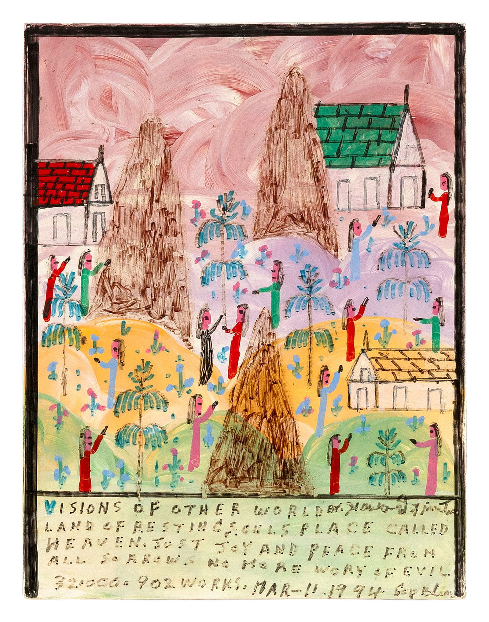 HOWARD FINSTER (Georgia/Alabama, 1916-2001), "Visions of Other Worlds"., Mixed media on panel, 9" x (1 of 2)
