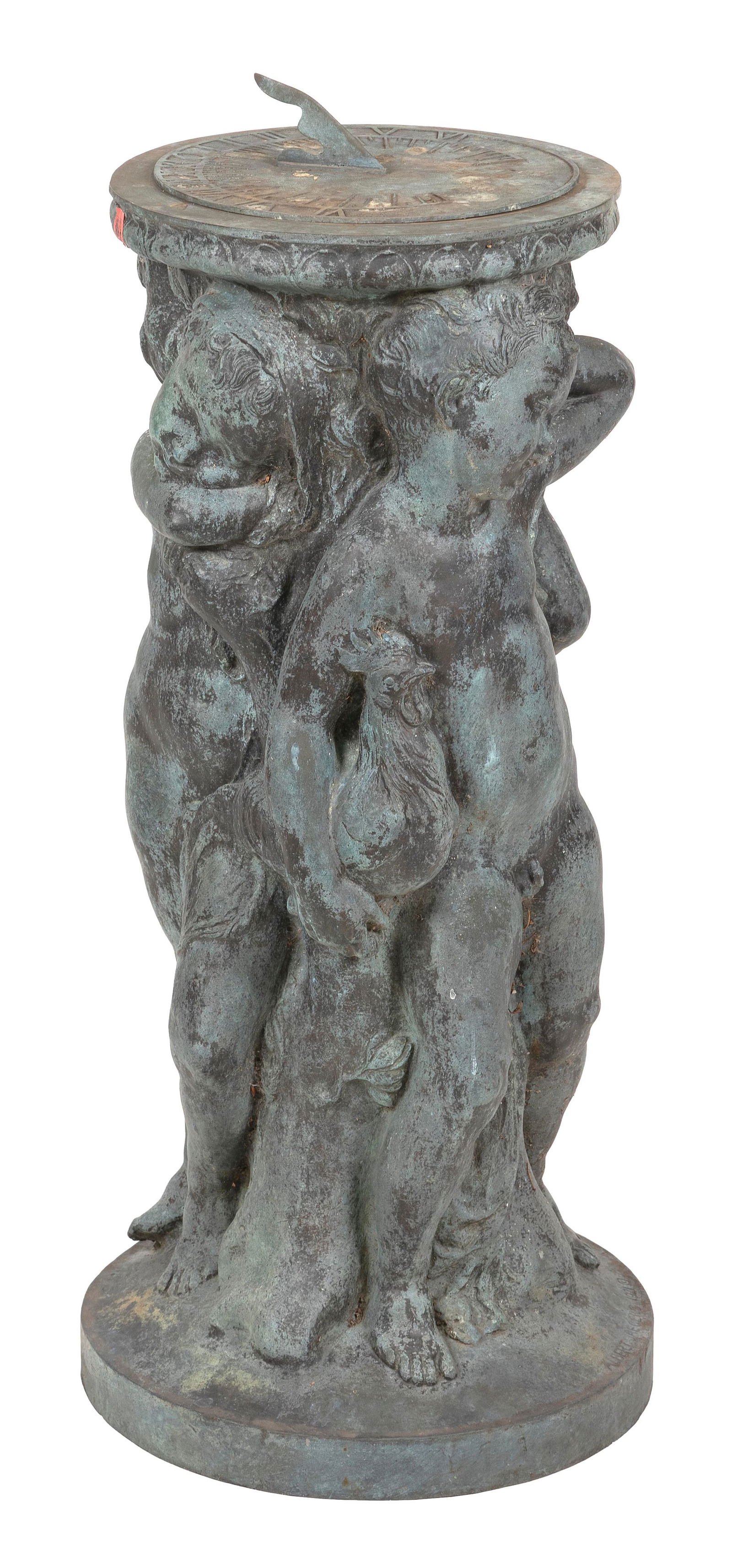 ALBERT JAEGERS (New York/France/Germany, 1868-1925), Figural sundial., Metal, height 36". Diameter (1 of 2)