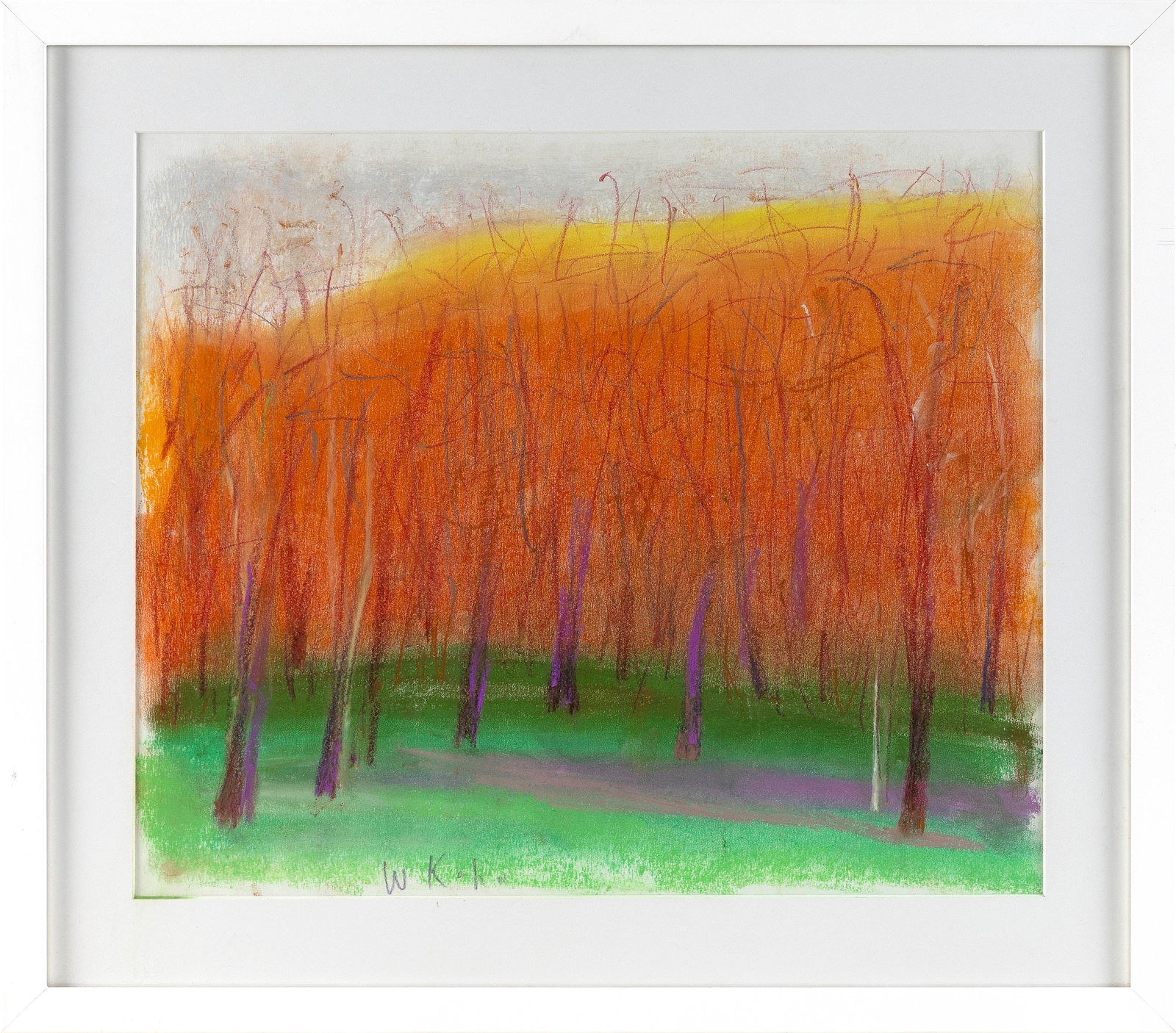 WOLF KAHN (New York/Vermont/Germany, 1927-2020), Trees with an orange sky., Pastel on paper, 14" x (1 of 2)