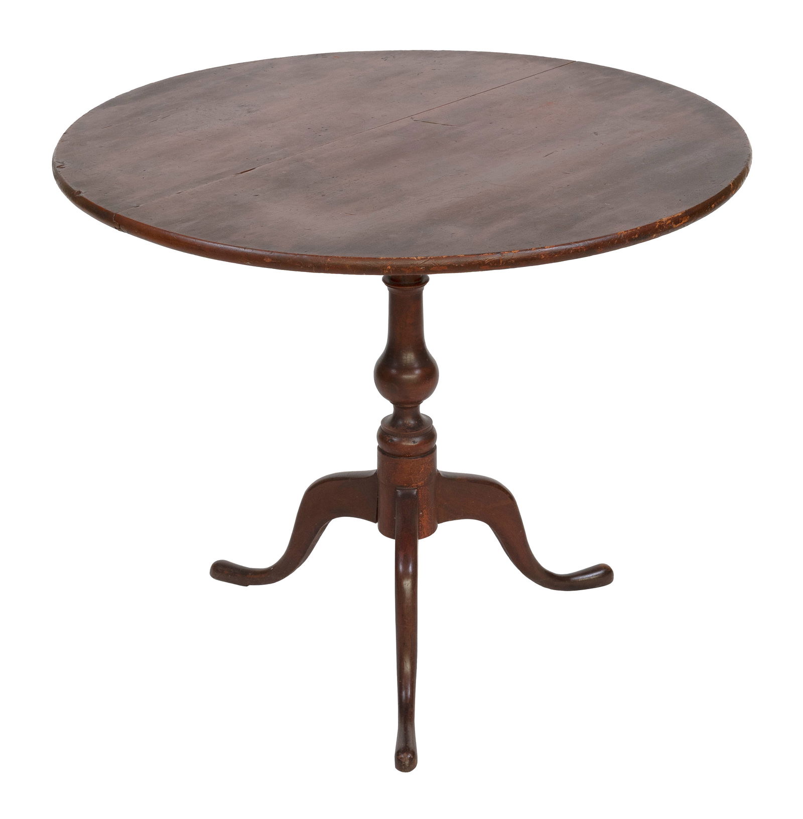 NANTUCKET QUEEN ANNE RED PAINTED PINE TEA TABLE 19th Century Height 27". Top diameter 33". (1 of 1)