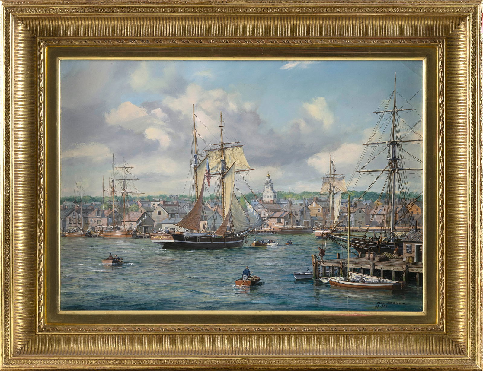 ROY CROSS (United Kingdom, 1924-), "Old Nantucket, 1840s"., Oil on canvas, 16" x 23". Framed 23" x (1 of 1)
