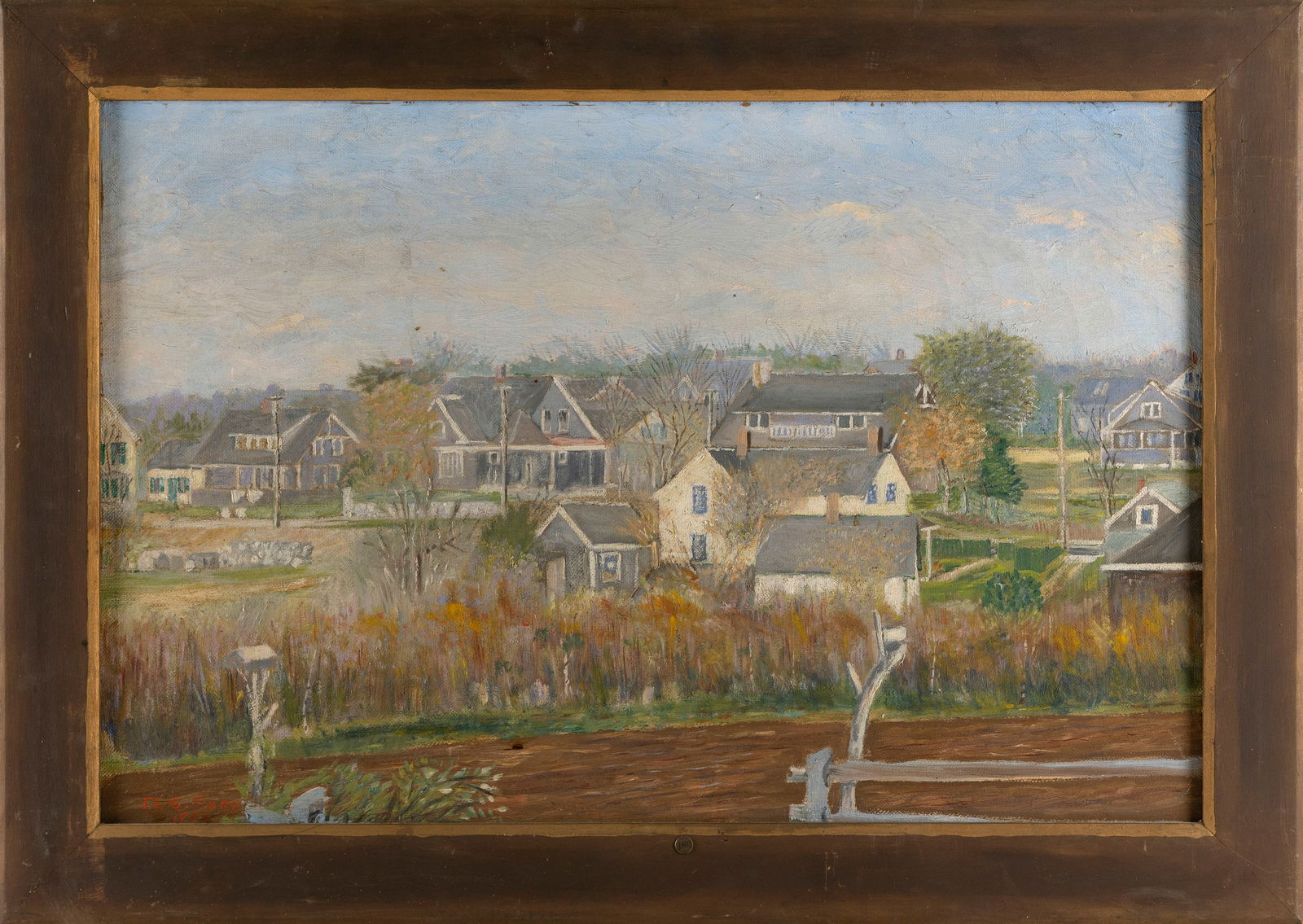 FRANKLIN LEWIS GIFFORD (Massachusetts, 1854-1936), "Corn Hill Woods Hole"., Oil on canvas, 19" x: FRANKLIN LEWIS GIFFORDMassachusetts, 1854-1936"Corn Hill Woods Hole". Signed and dated lower left "F.L. Gifford 1927". Titled verso.Oil on canvas, 19" x 29". Framed 23.5" x 33.5".