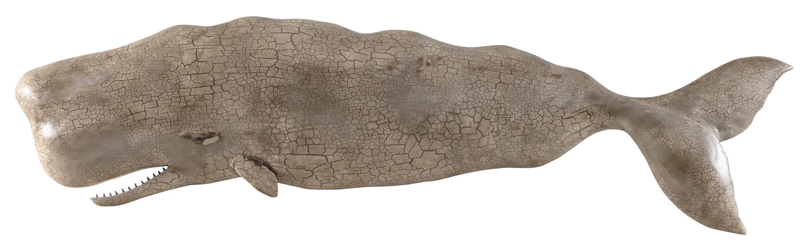 ROGER MITCHELL CARVED AND PAINTED SPERM WHALE PLAQUE Massachusetts, Contemporary Length 30".: ROGER MITCHELL CARVED AND PAINTED SPERM WHALE PLAQUEMassachusetts, ContemporaryAntiqued finish. Signed on back "R C Mitchell".Length 30".